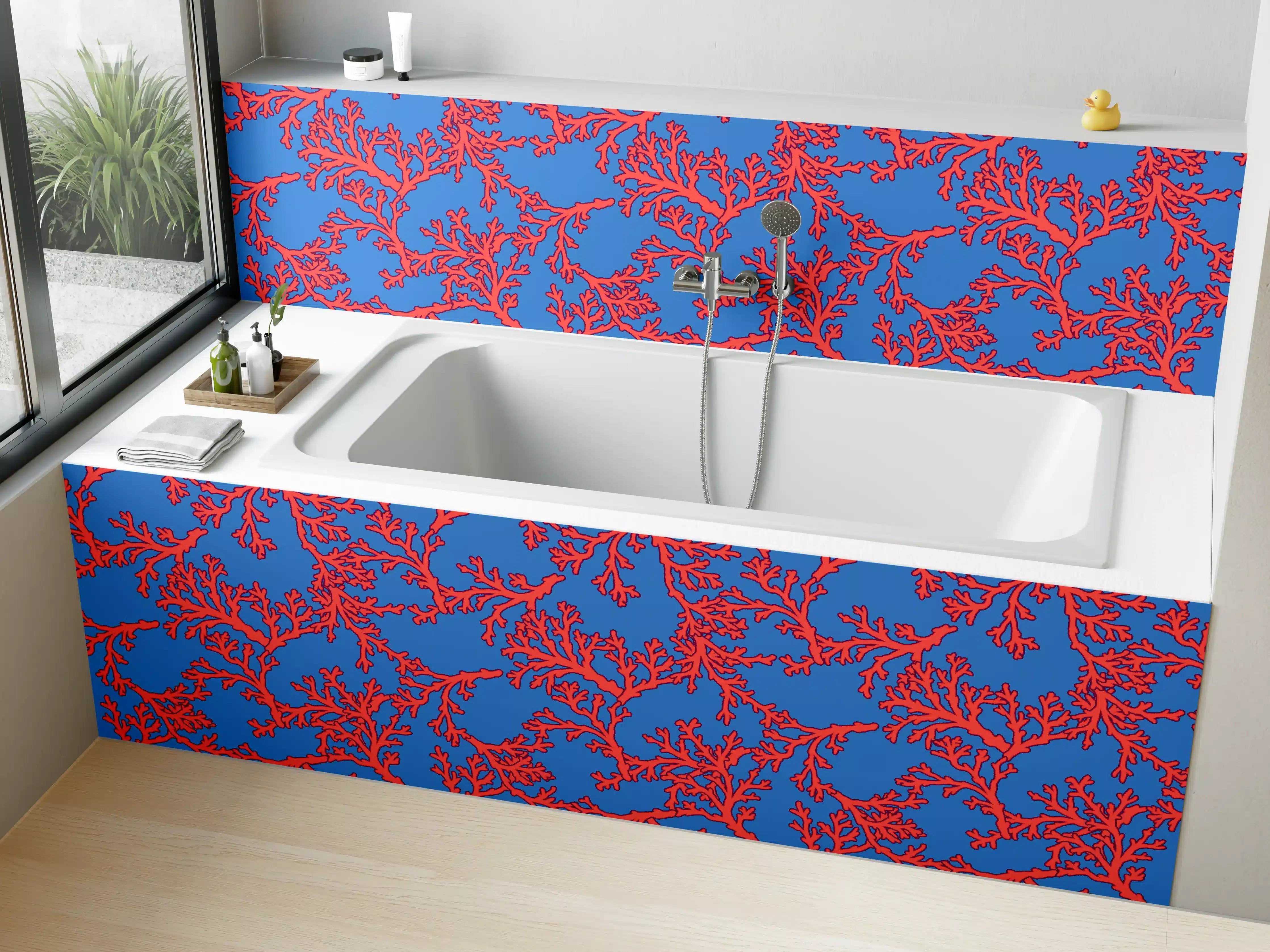 Badewannen-Rückwand - Neon-Korallen Blau-Rot