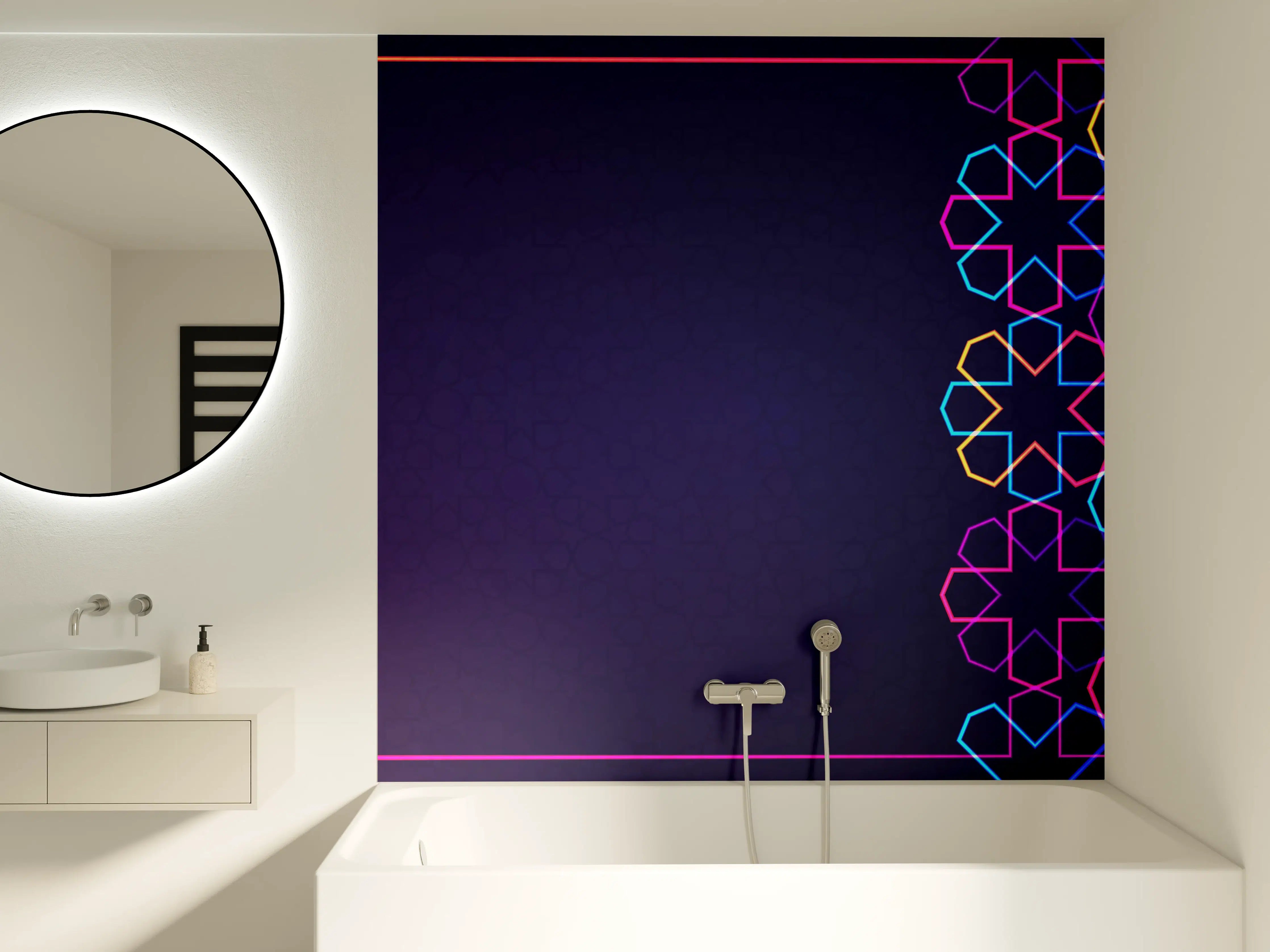 Badewannen-Rückwand - Neon Muster Eid Mubarak