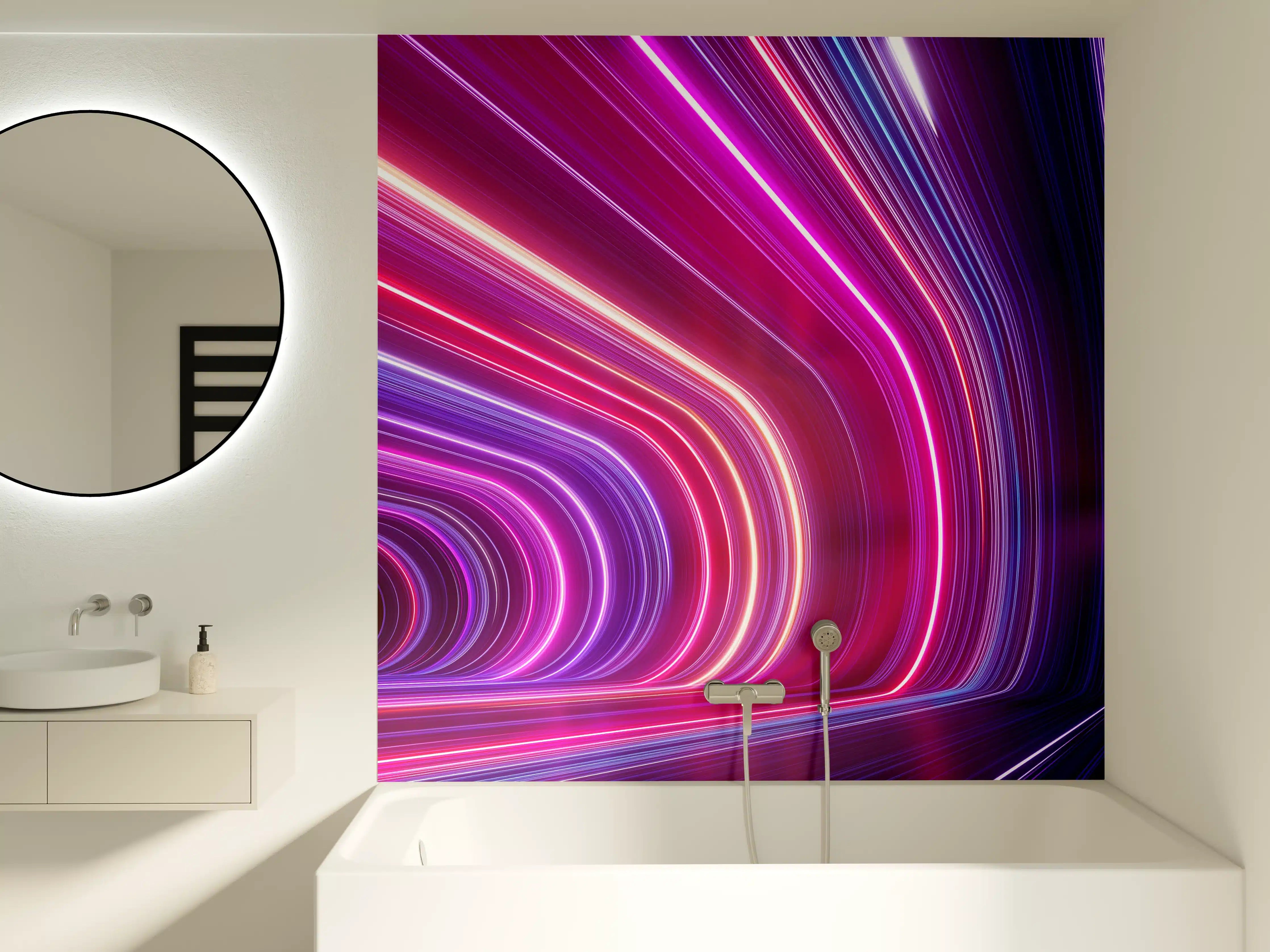 Badewannen-Rückwand - Neonlichtstrahlen in Dunkelheit