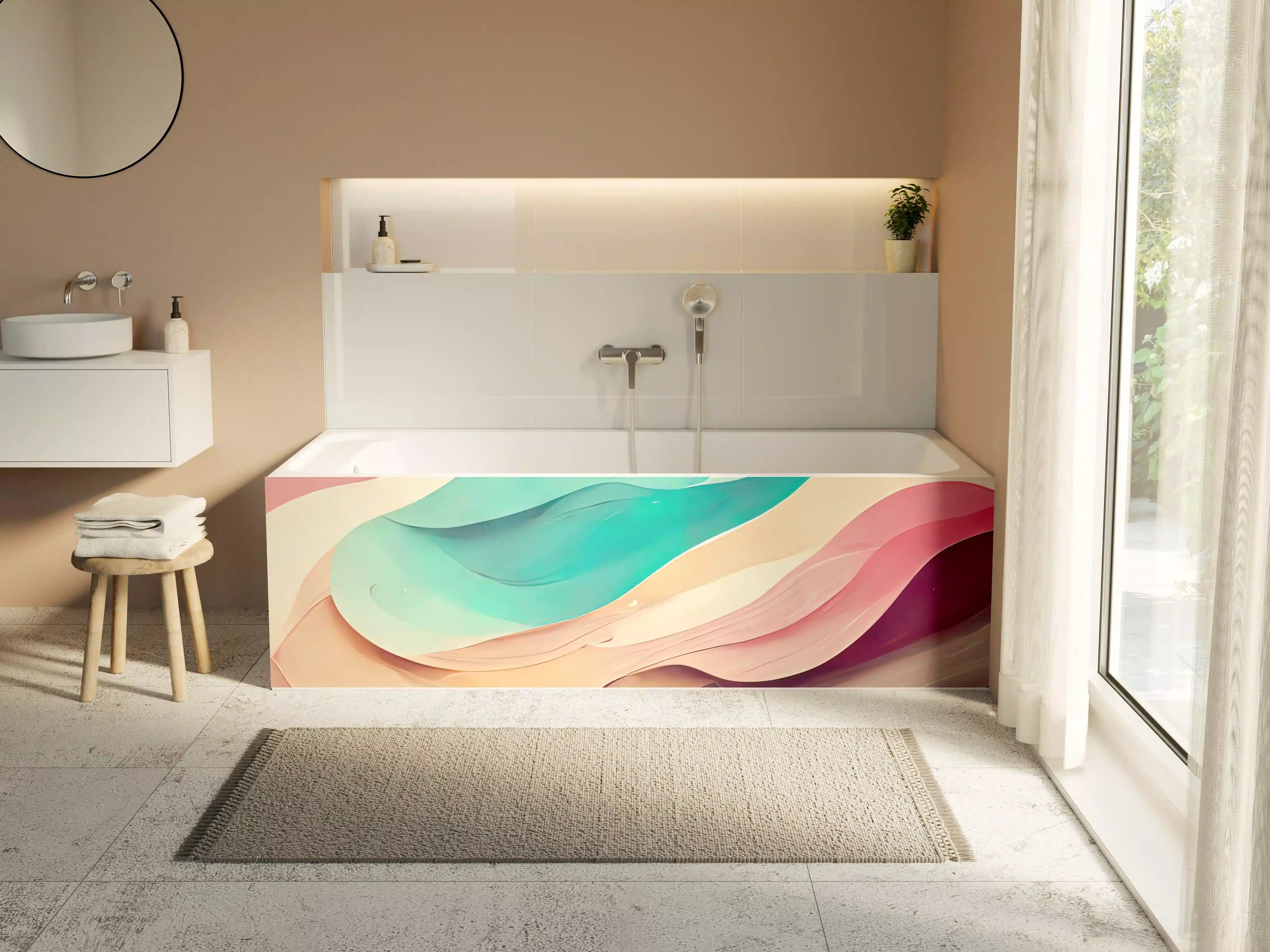 Badewannen-Rückwand - Neue abstrakte Wandkunst in sanften Pastellfarben