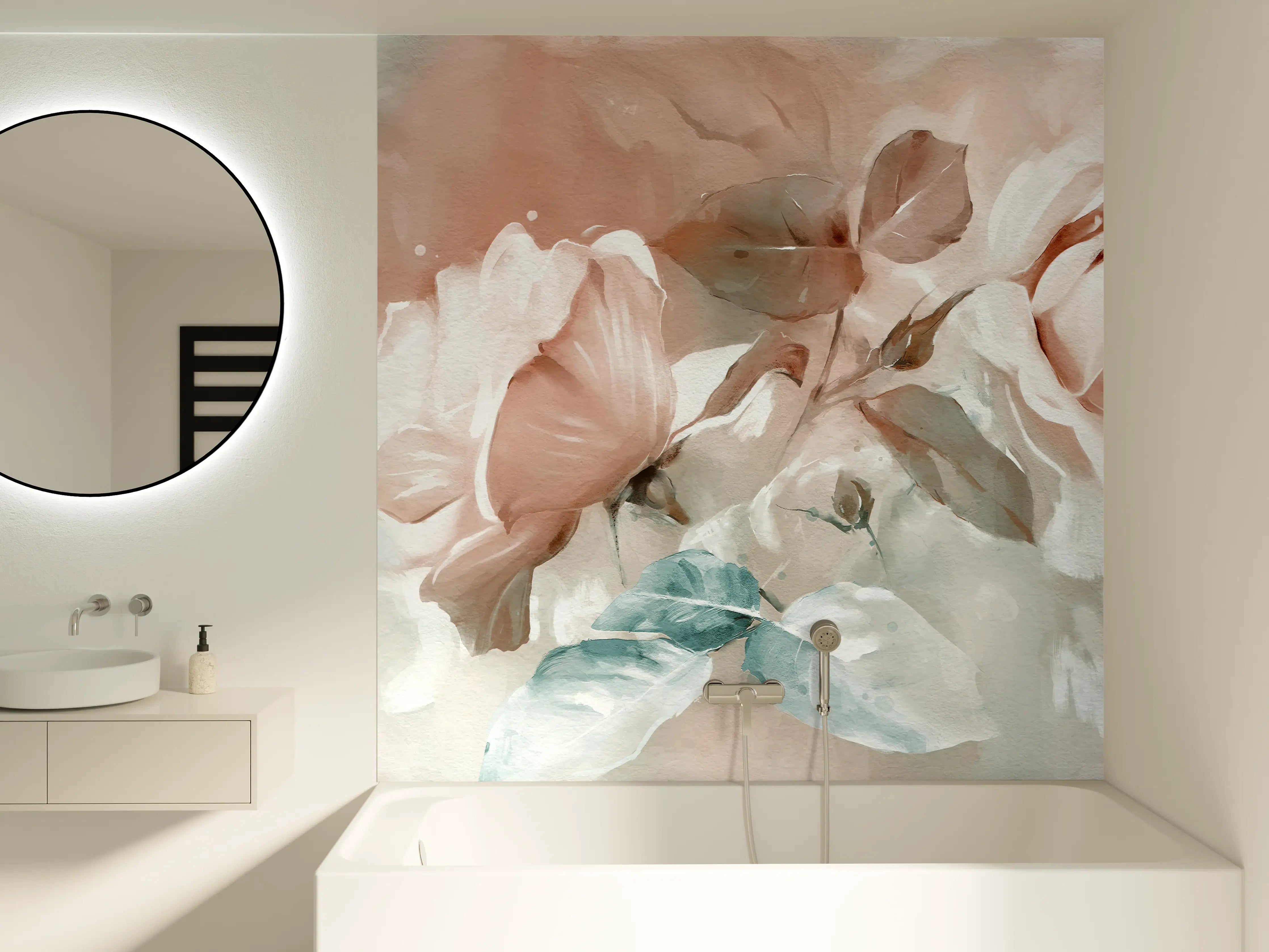 Badewannen-Rückwand - Ölgemälde mit Rose