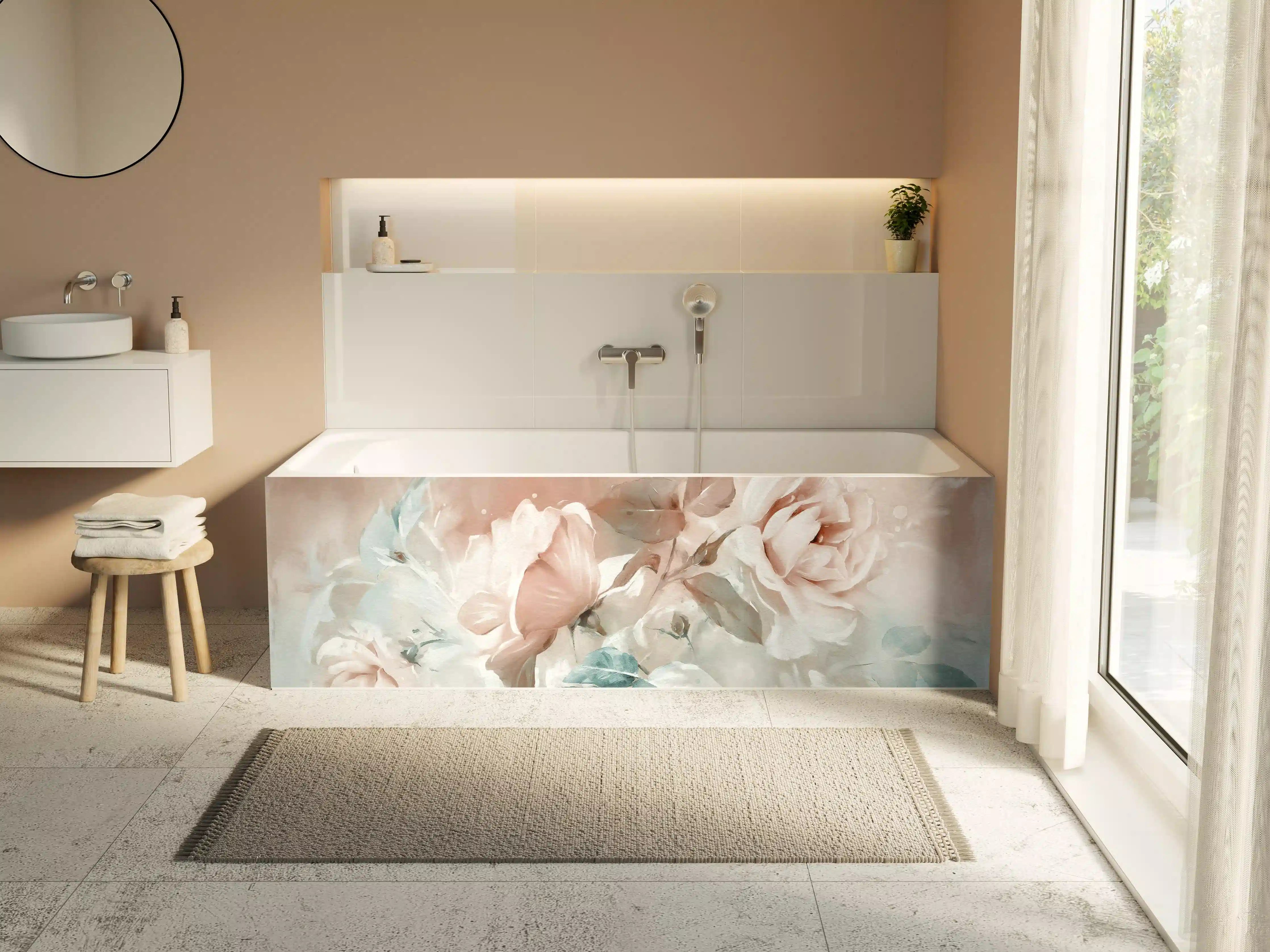 Badewannen-Rückwand - Ölgemälde mit Rose