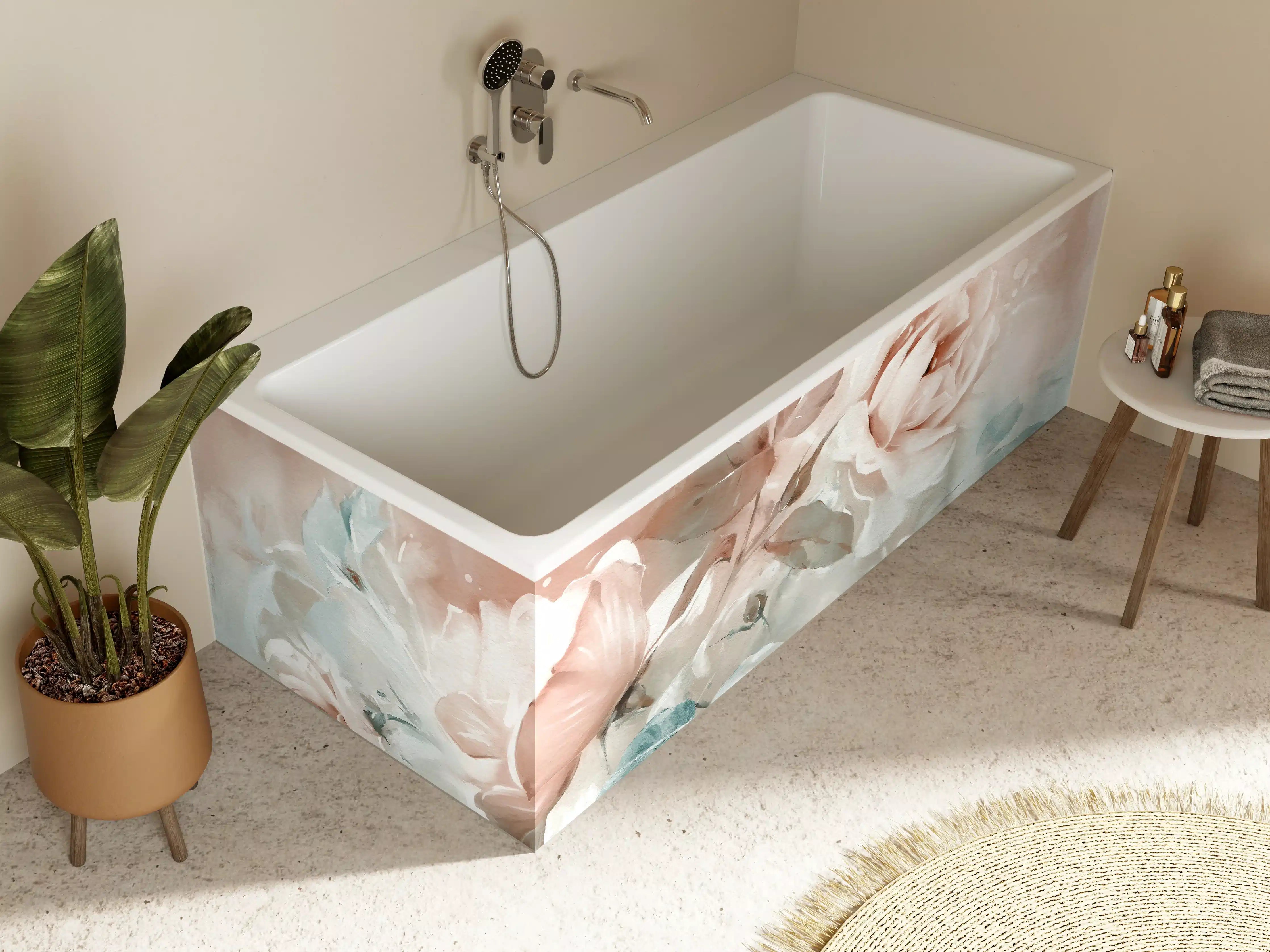Badewannen-Rückwand - Ölgemälde mit Rose