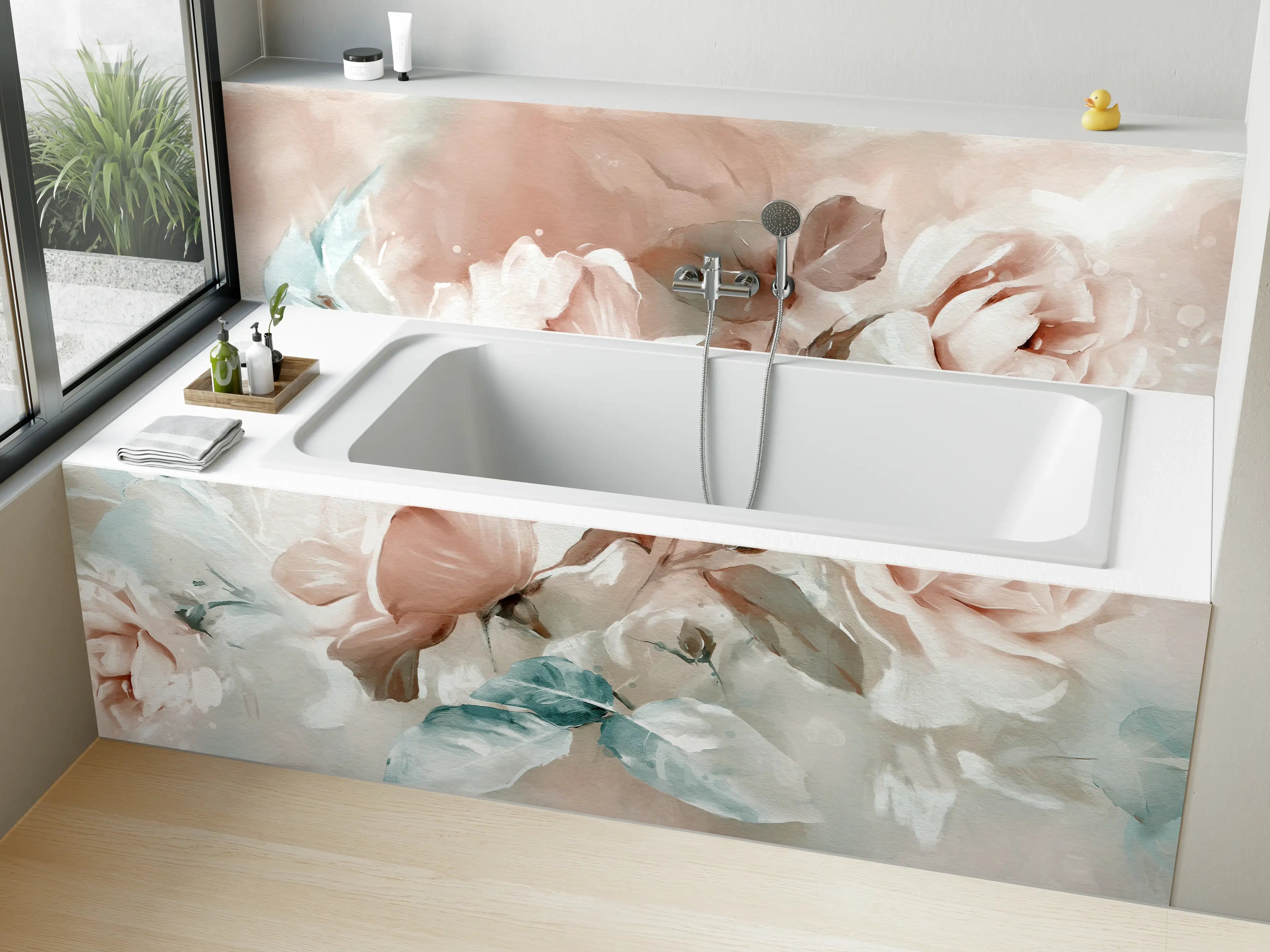 Badewannen-Rückwand - Ölgemälde mit Rose