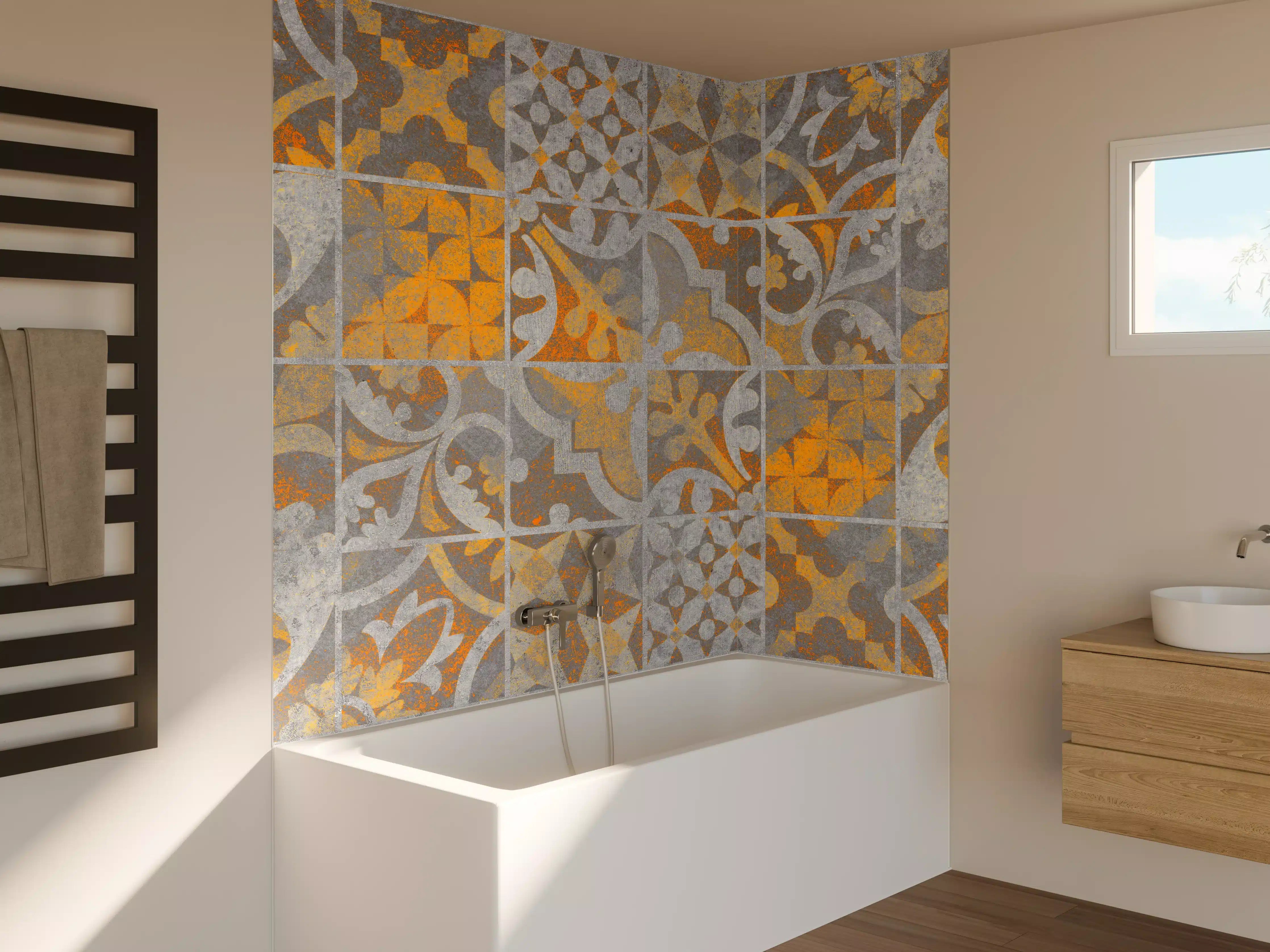 Badewannen-Rückwand - Orange Helles Licht Stein Beton