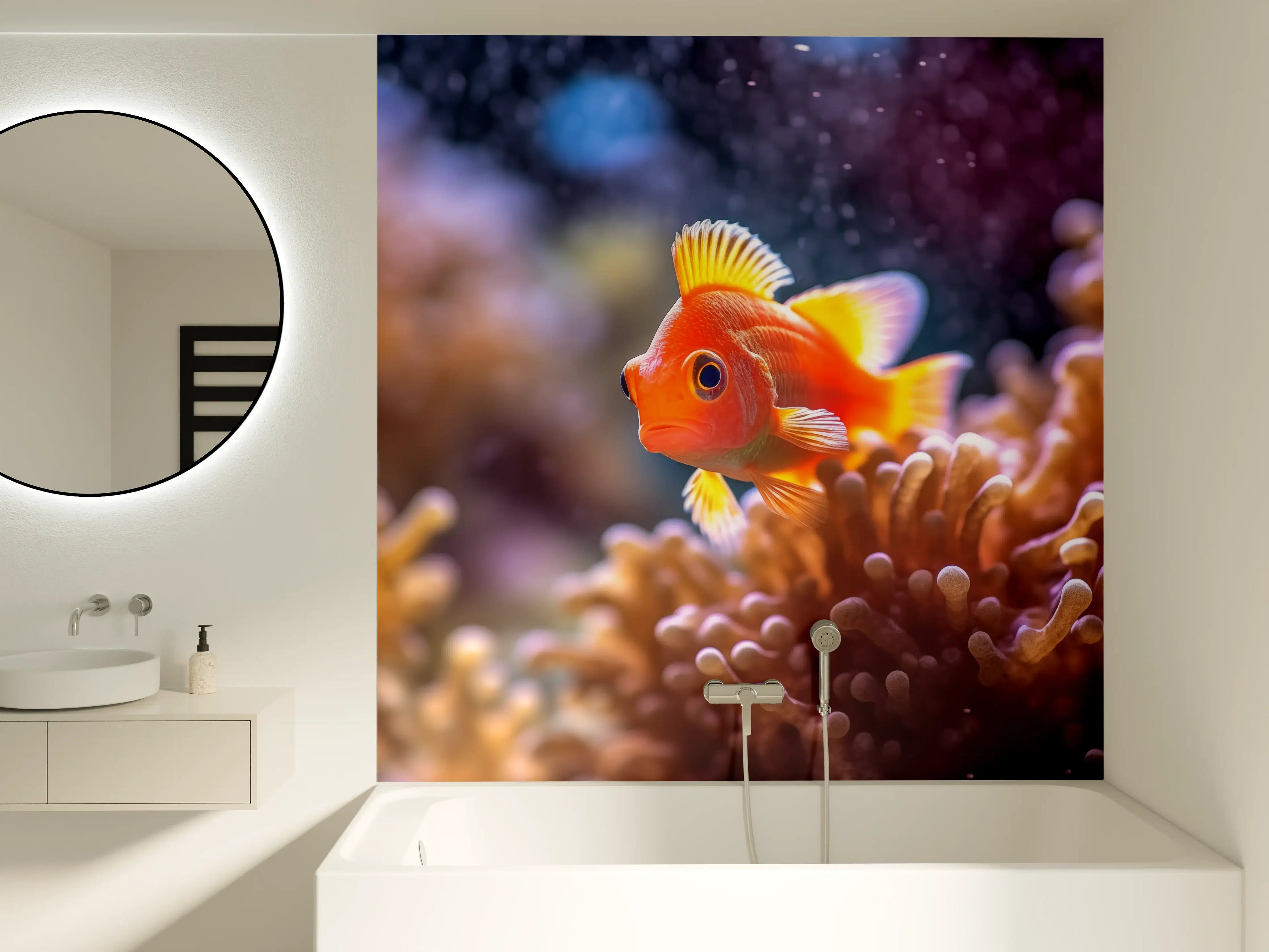 Badewannen-Rückwand - Oranger Anemonenfisch im Korallenriff
