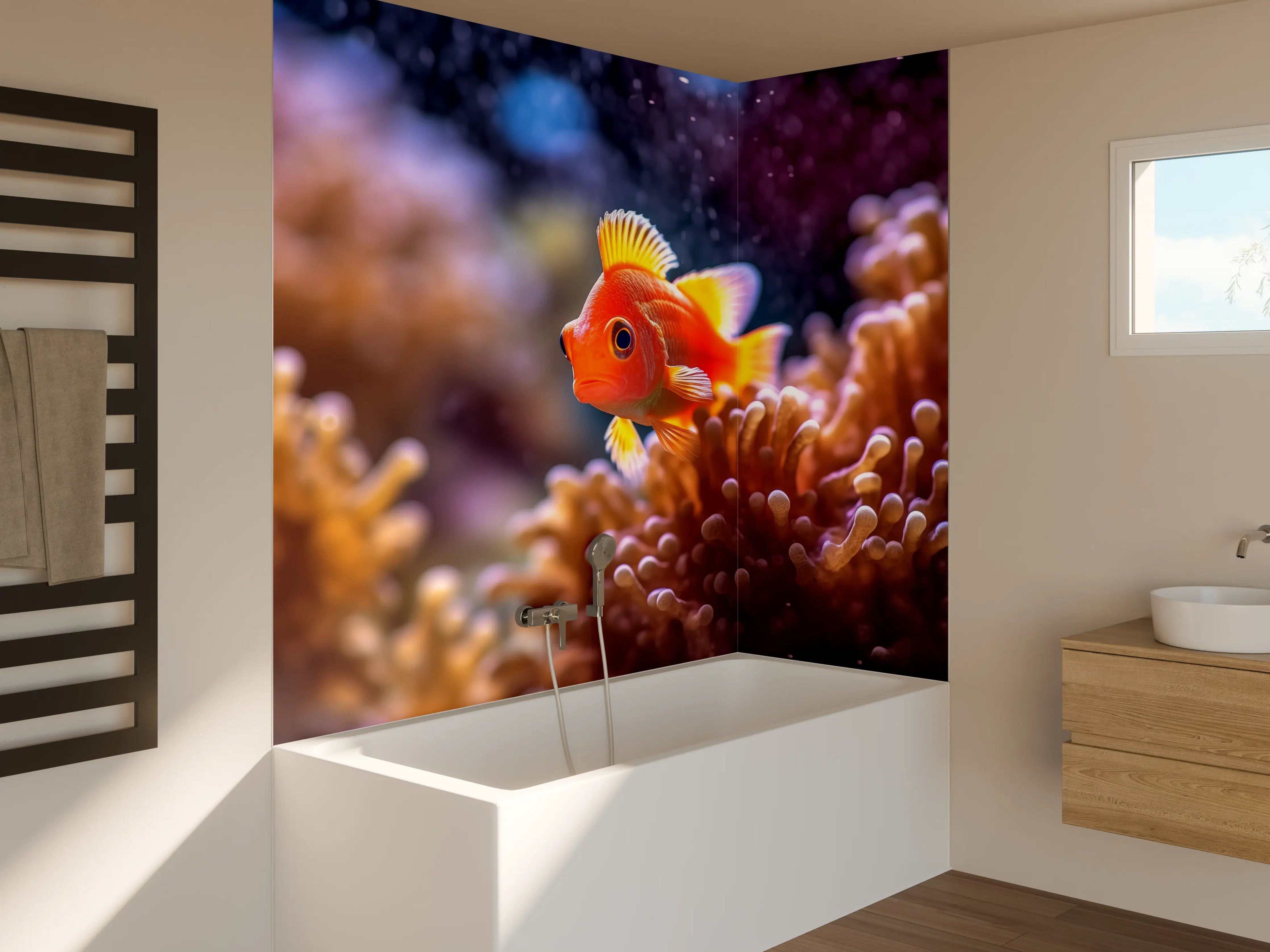 Badewannen-Rückwand - Oranger Anemonenfisch im Korallenriff