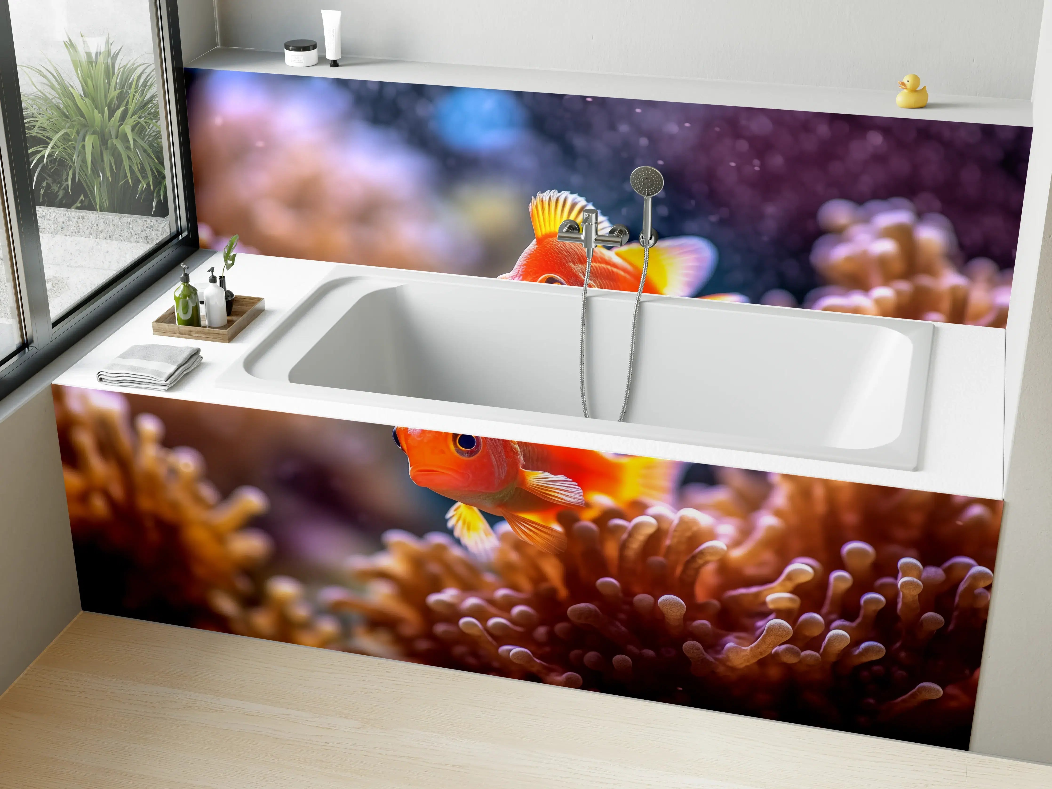 Badewannen-Rückwand - Oranger Anemonenfisch im Korallenriff
