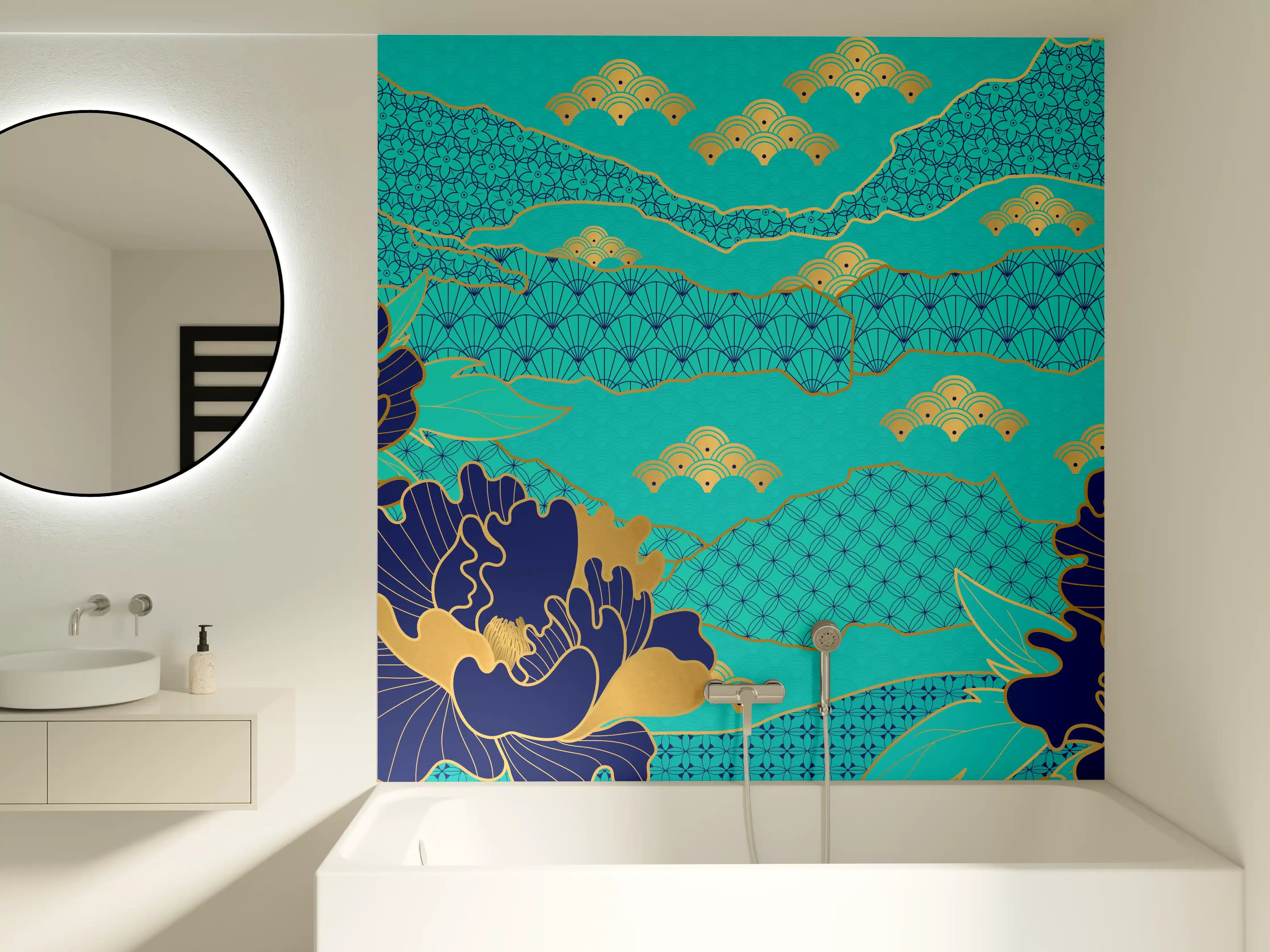 Badewannen-Rückwand - Orientalisch-Blauer Blumen-Digitaldruck