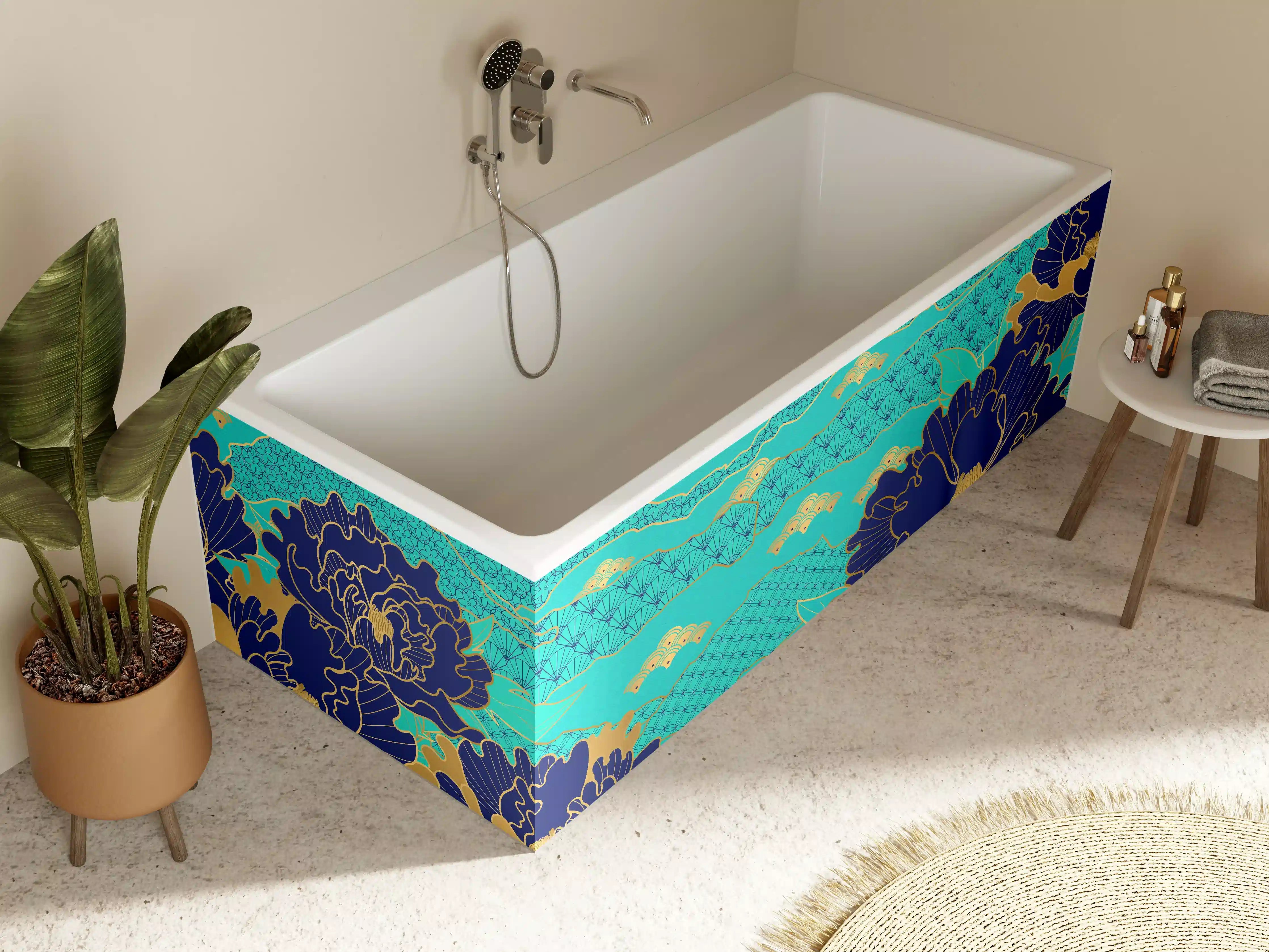 Badewannen-Rückwand - Orientalisch-Blauer Blumen-Digitaldruck
