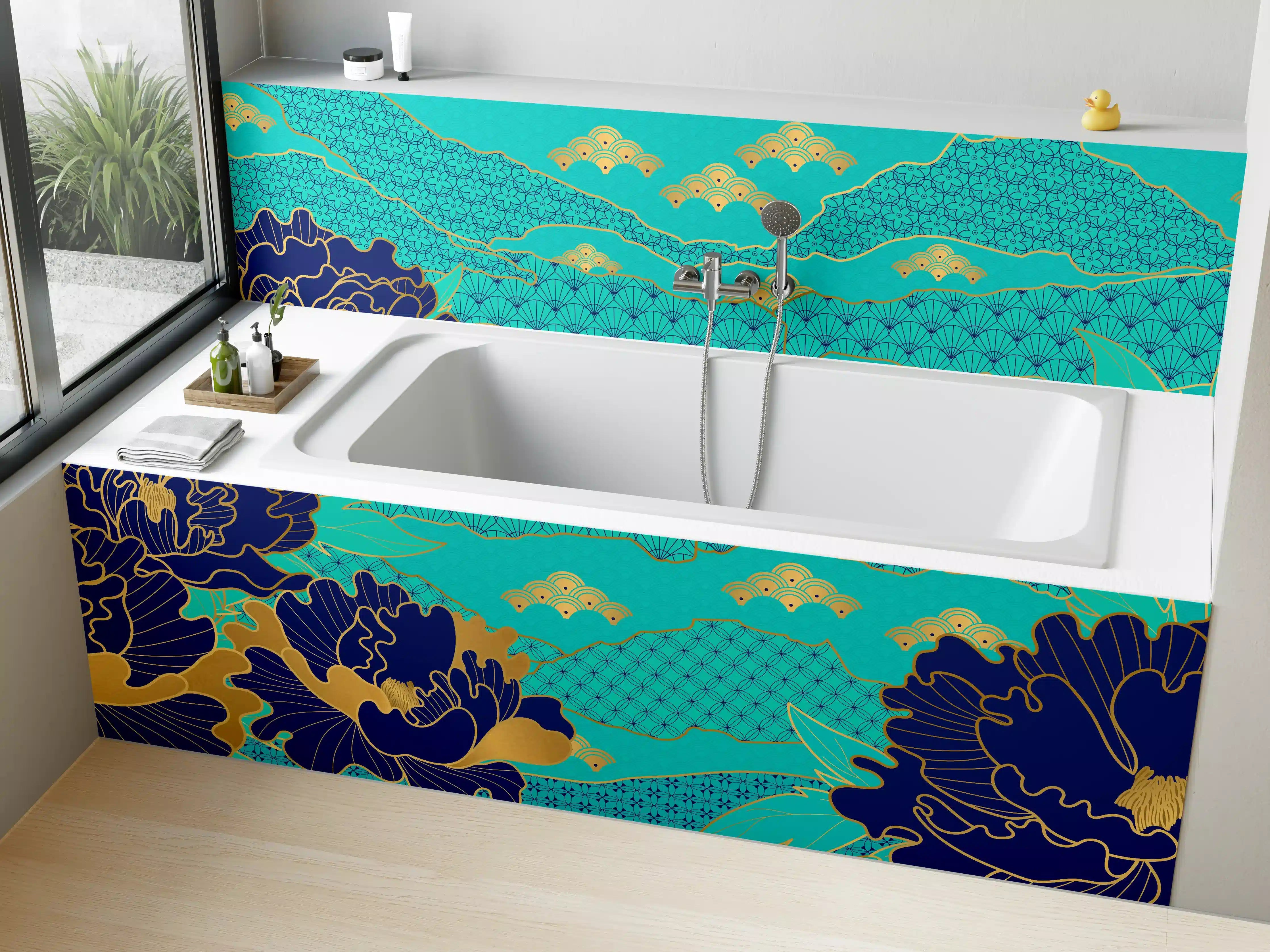 Badewannen-Rückwand - Orientalisch-Blauer Blumen-Digitaldruck