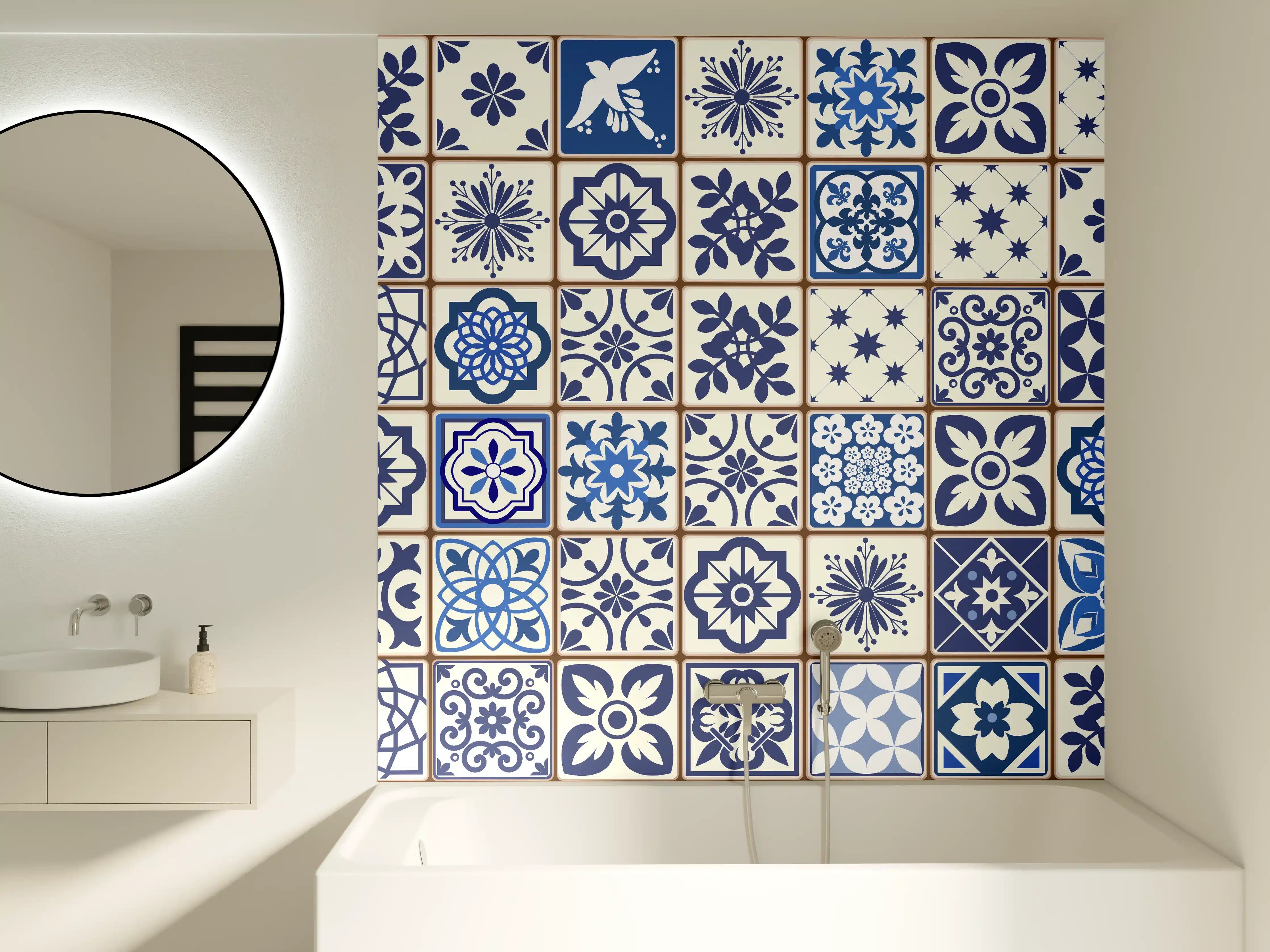 Badewannen-Rückwand - Orientalische blaue Fliesen