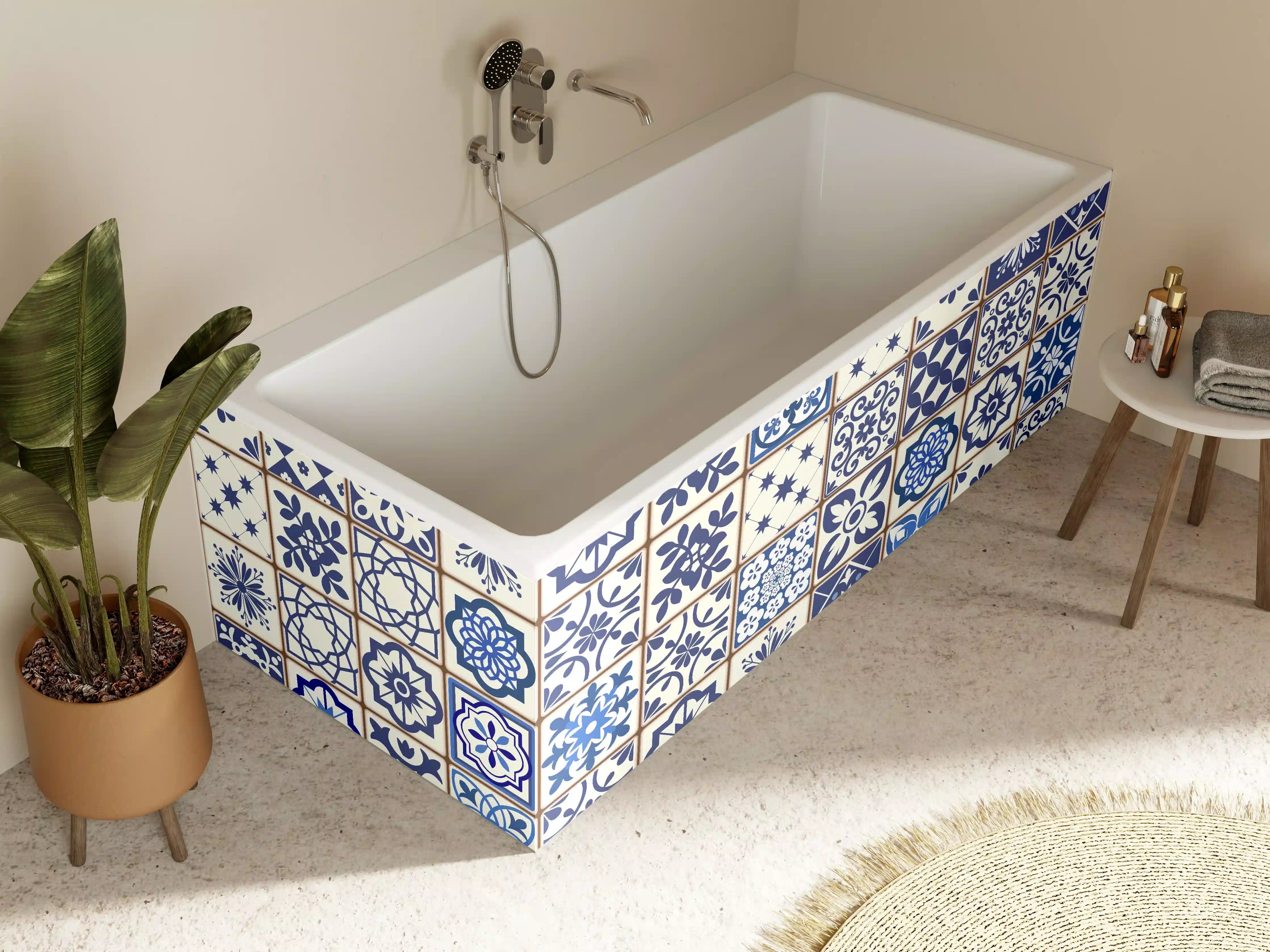 Badewannen-Rückwand - Orientalische blaue Fliesen