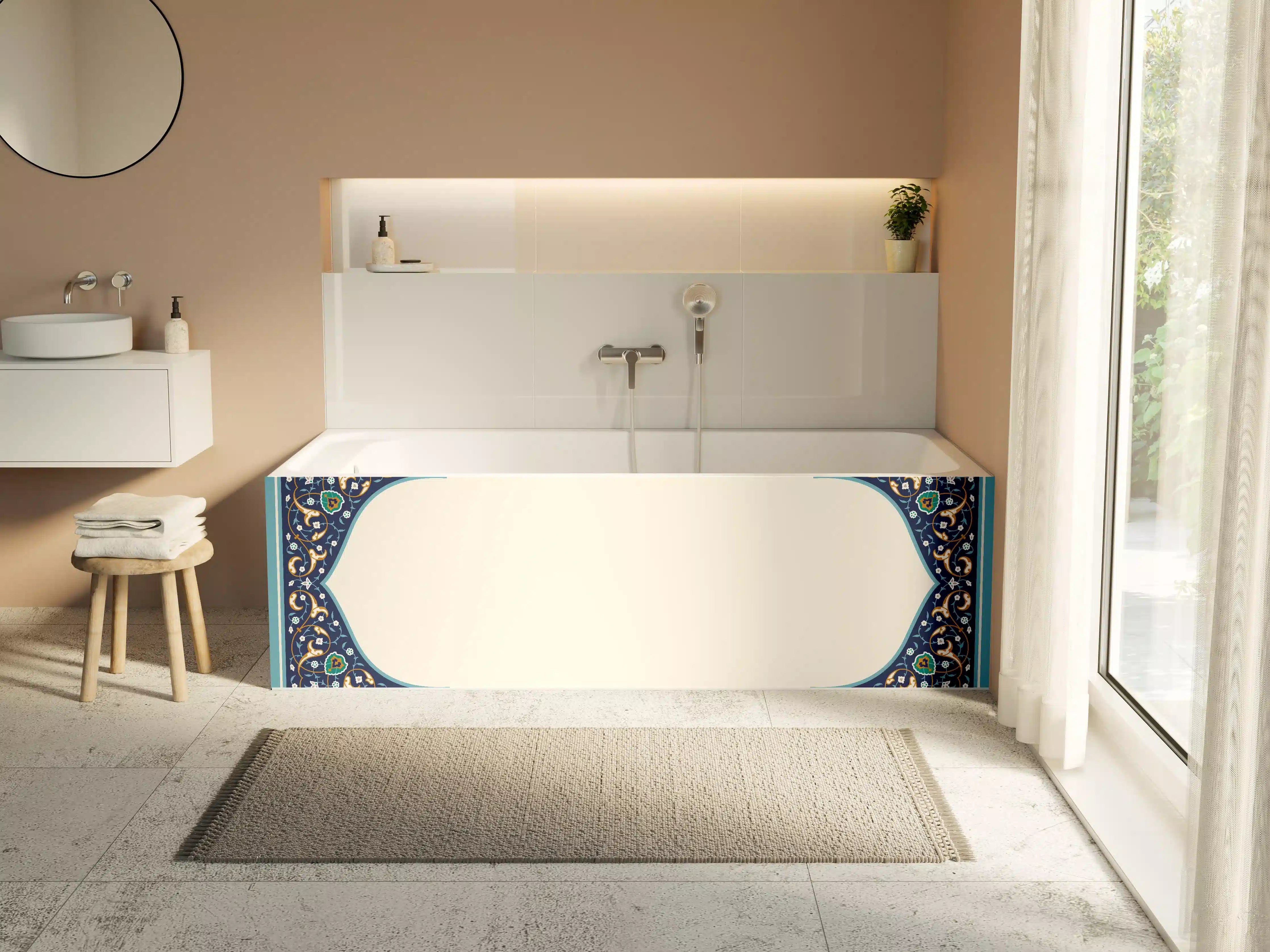 Badewannen-Rückwand - Orientalischer Rahmen Blau-Gold