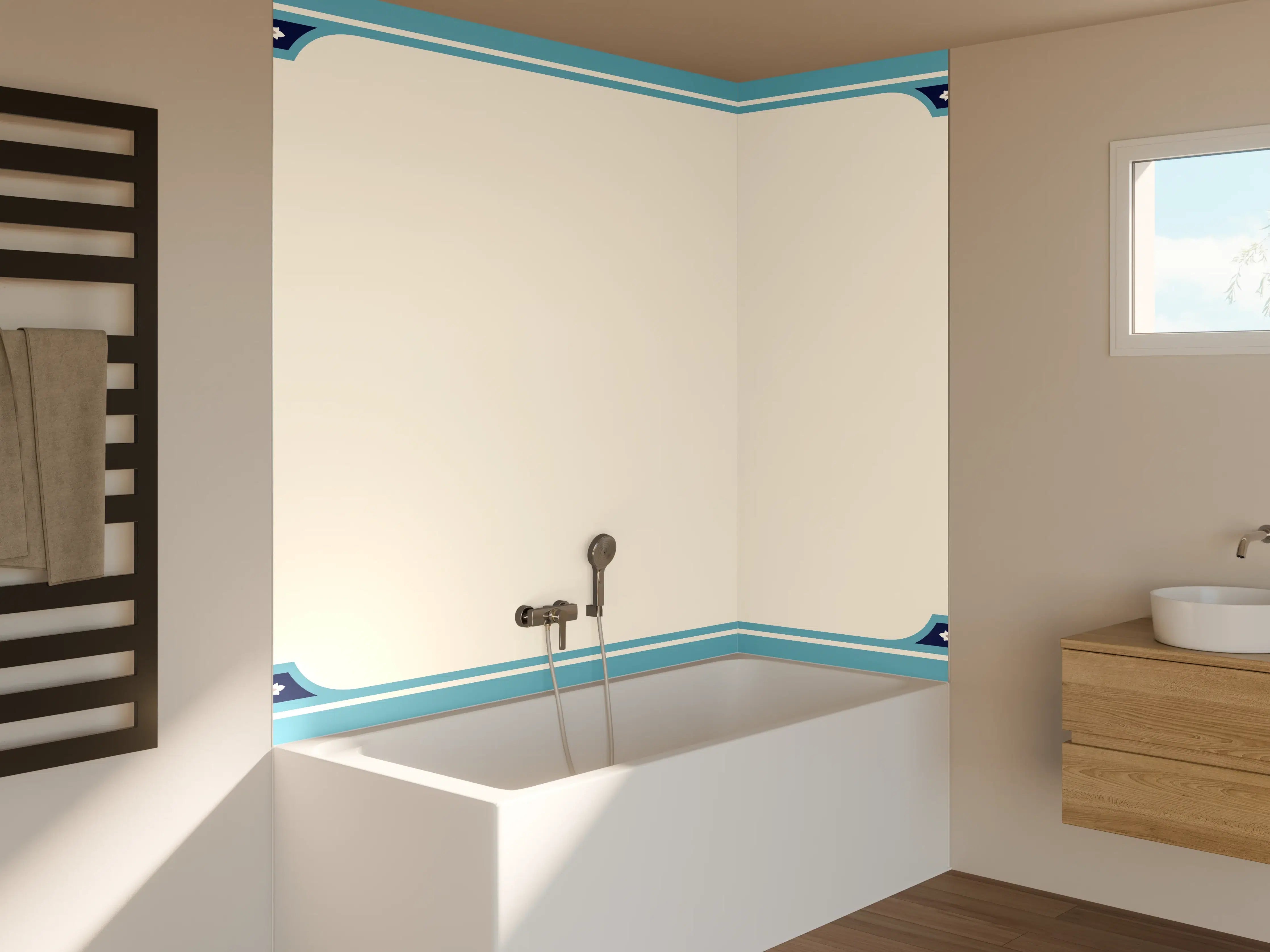 Badewannen-Rückwand - Orientalischer Rahmen Blau-Gold