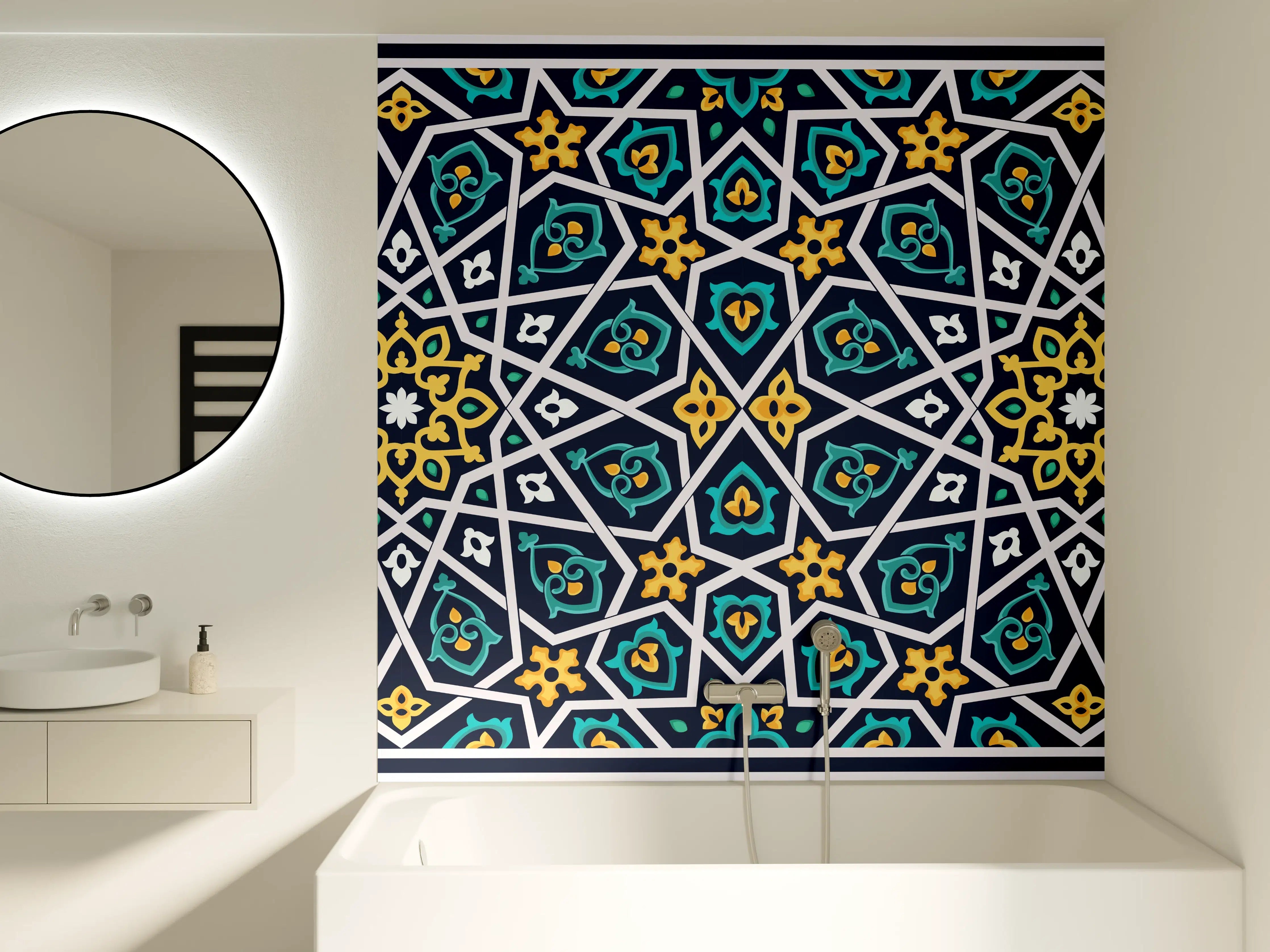 Badewannen-Rückwand - Orientalisches Fliesenmuster Blau