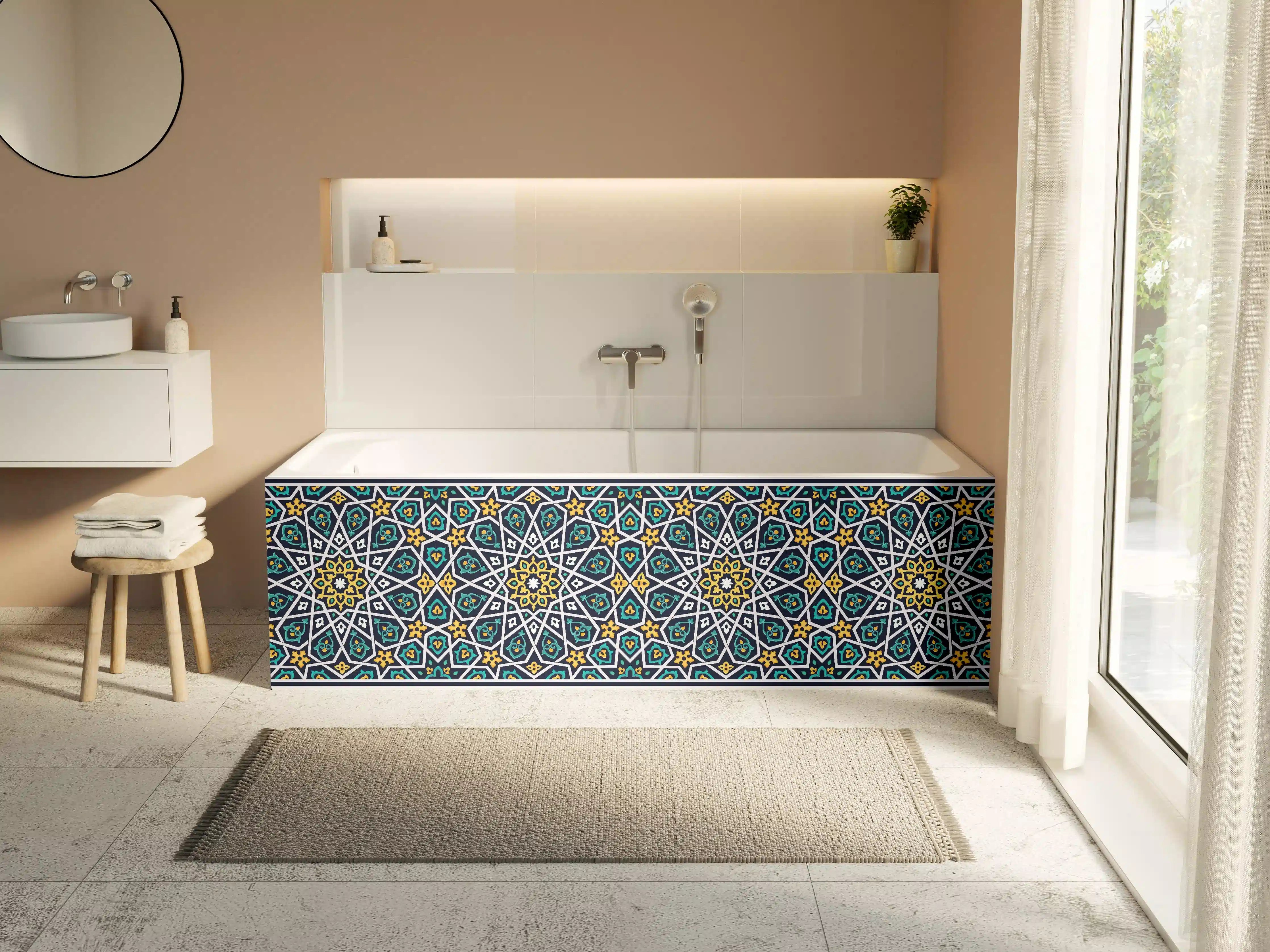 Badewannen-Rückwand - Orientalisches Fliesenmuster Blau