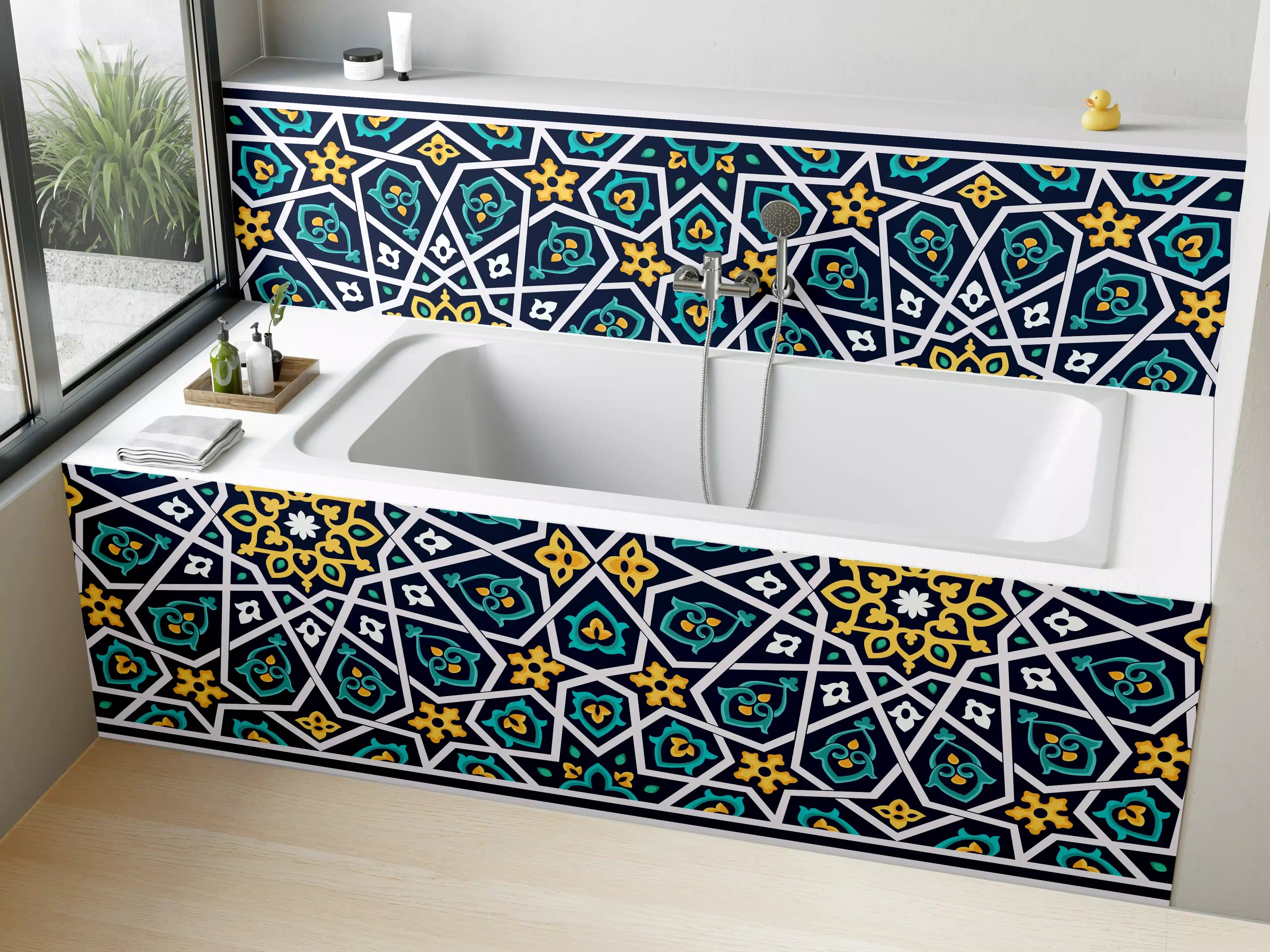 Badewannen-Rückwand - Orientalisches Fliesenmuster Blau