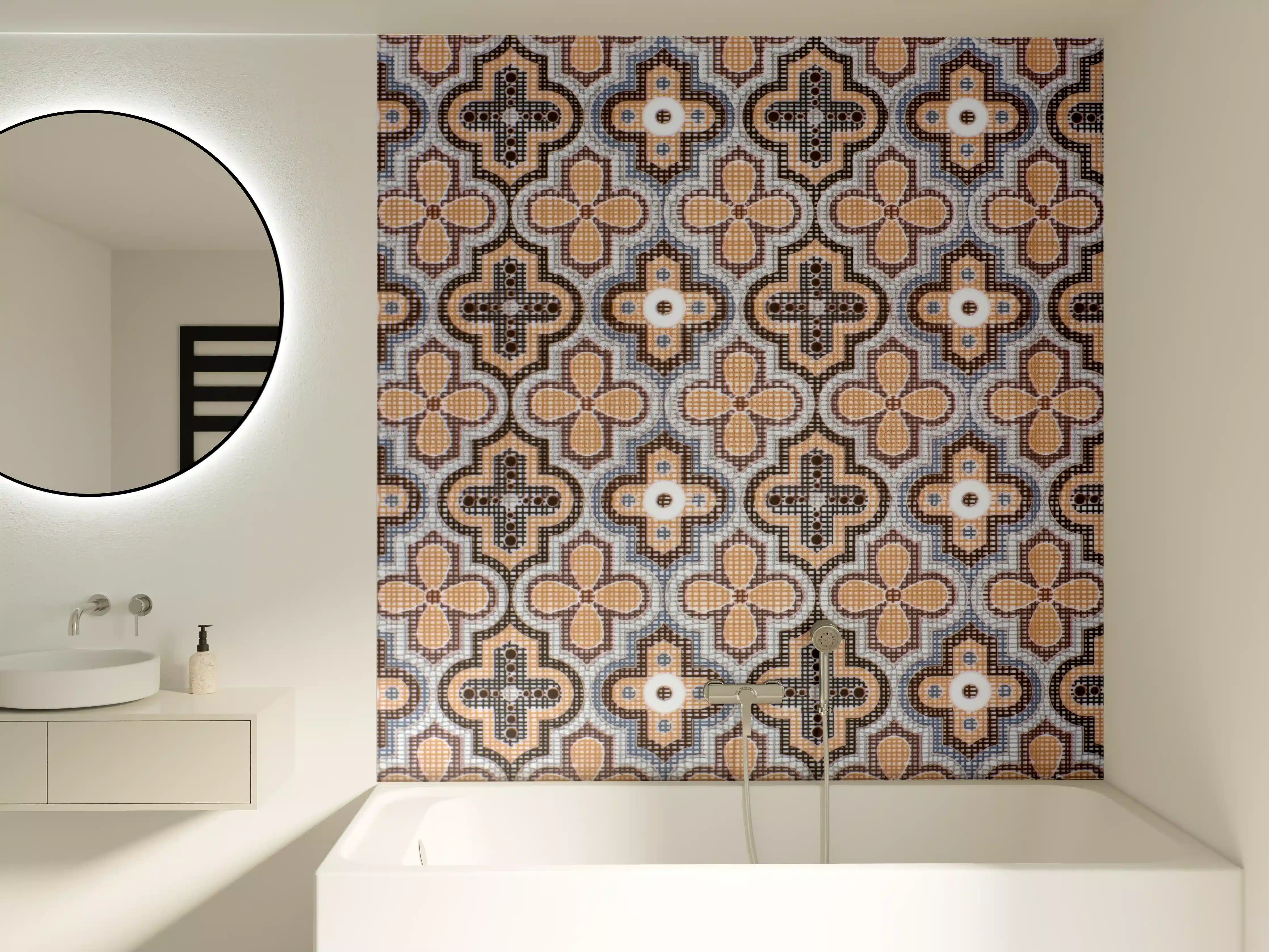 Badewannen-Rückwand - Ornamentale Beige-Muster-Fliesen