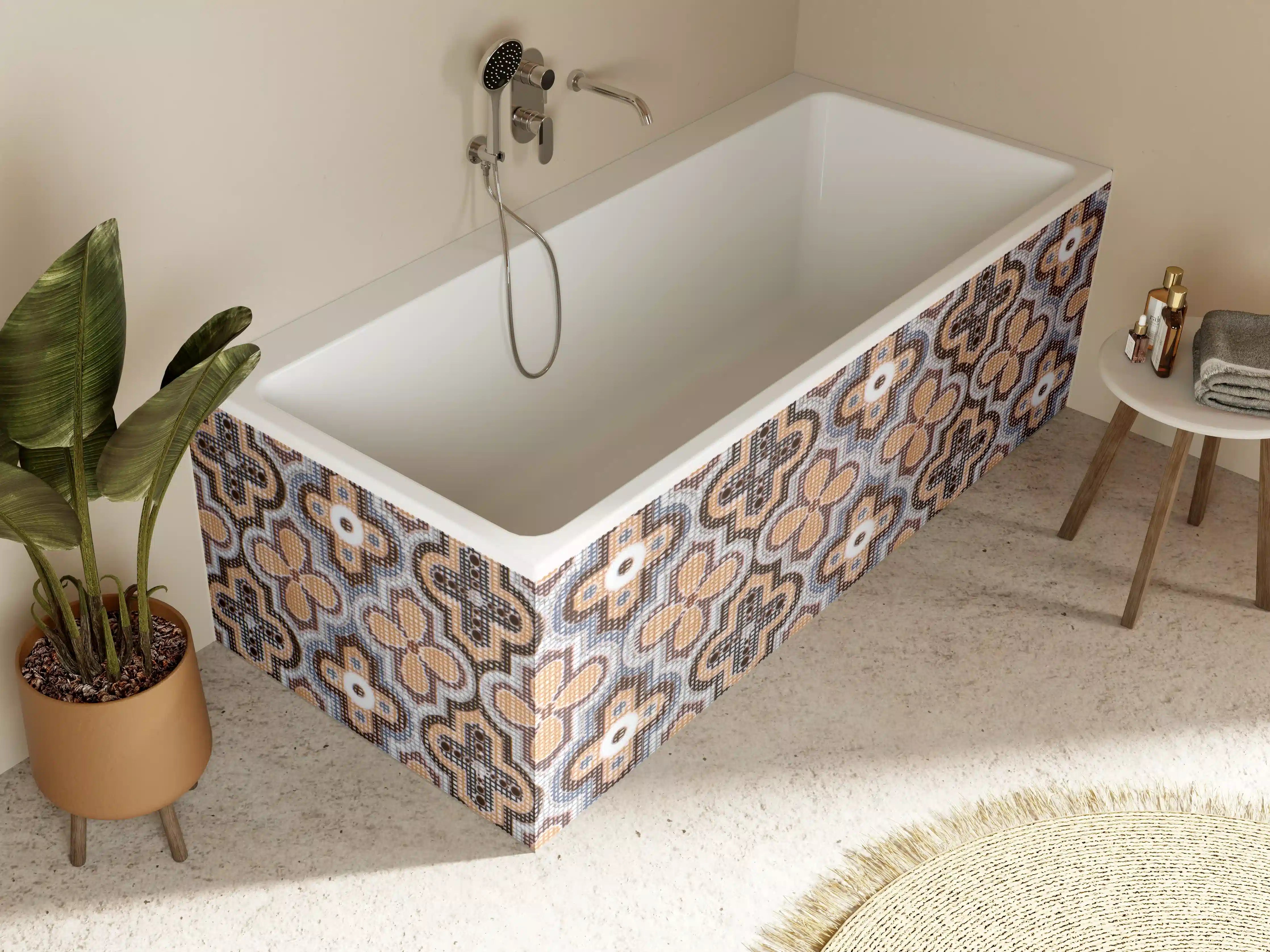 Badewannen-Rückwand - Ornamentale Beige-Muster-Fliesen