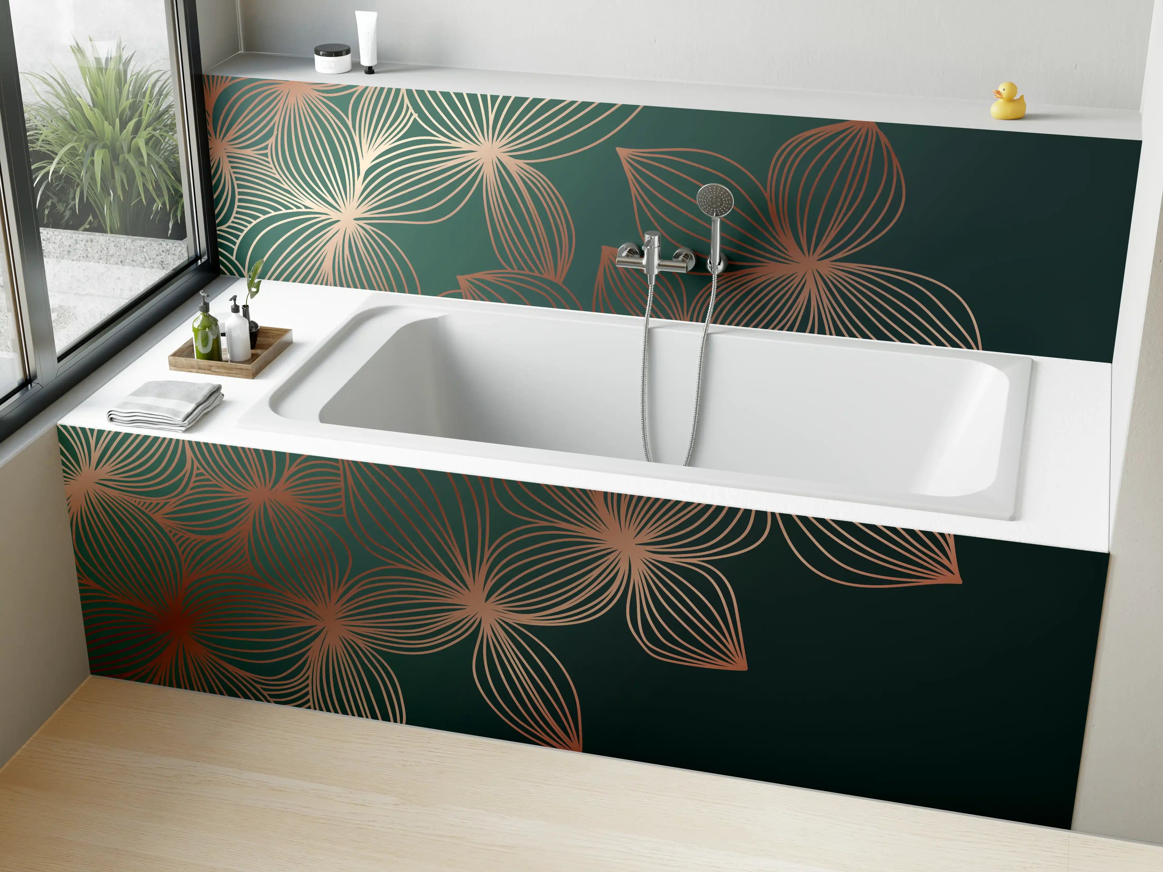 Badewannen-Rückwand - Ornamente Lineart Pflanzen Dunkel