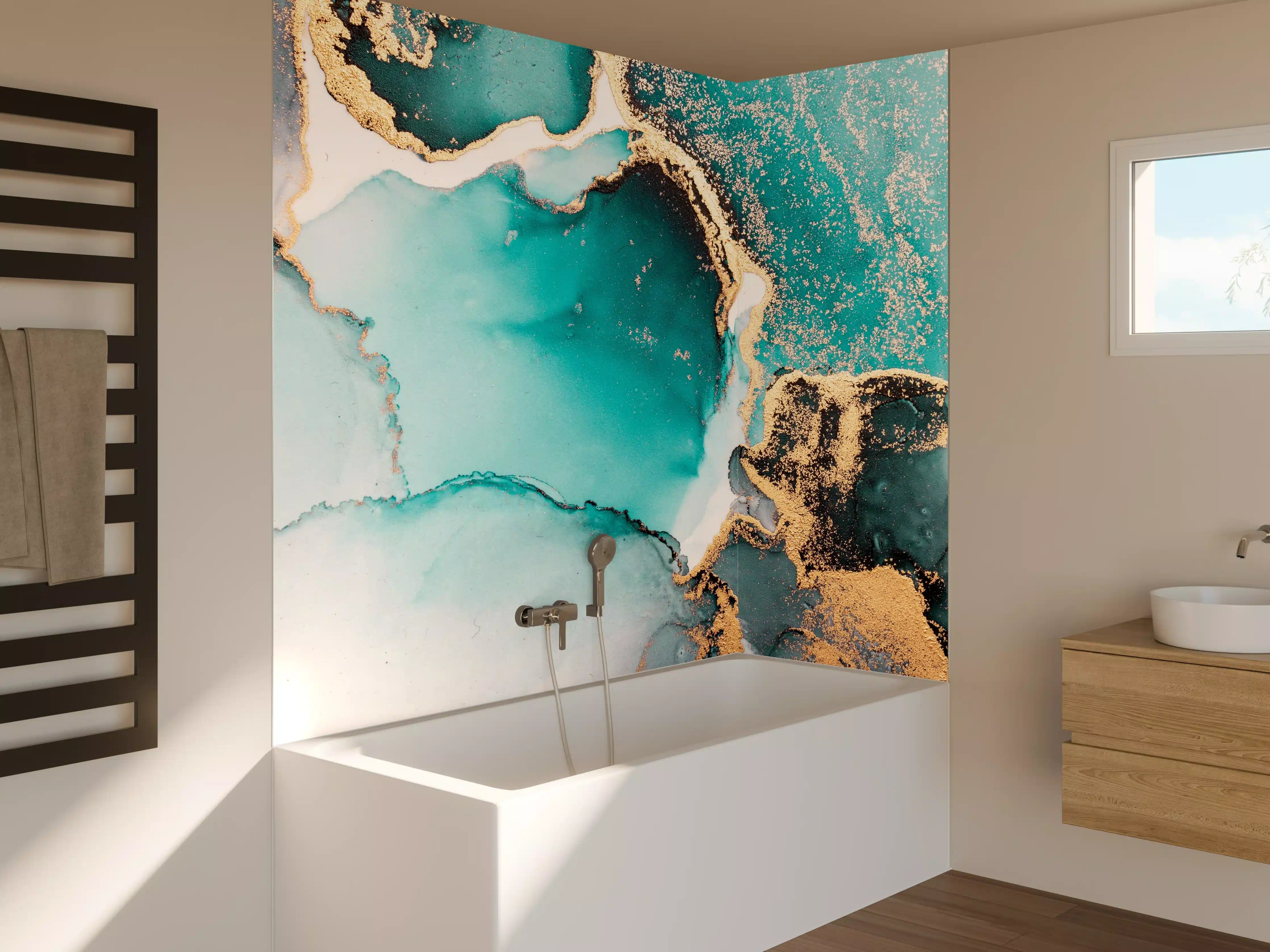 Badewannen-Rückwand - Ozean Blaue Flüssigkunst