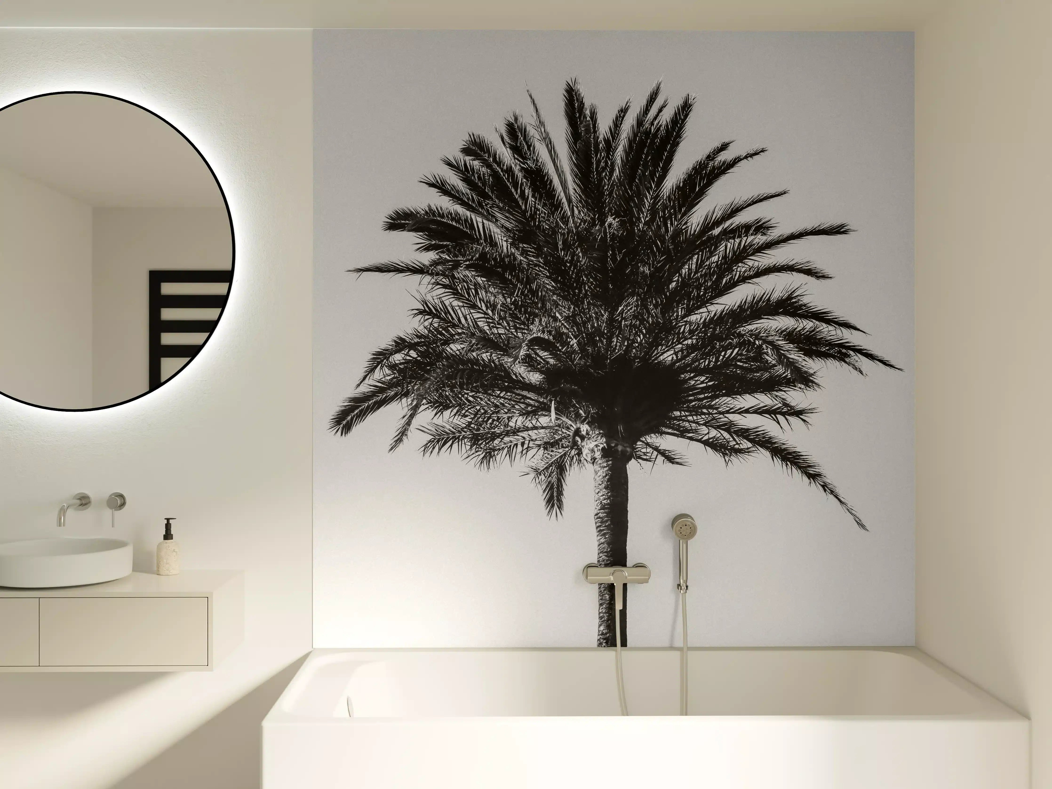 Badewannen-Rückwand - Palme - Schwarz-weiß