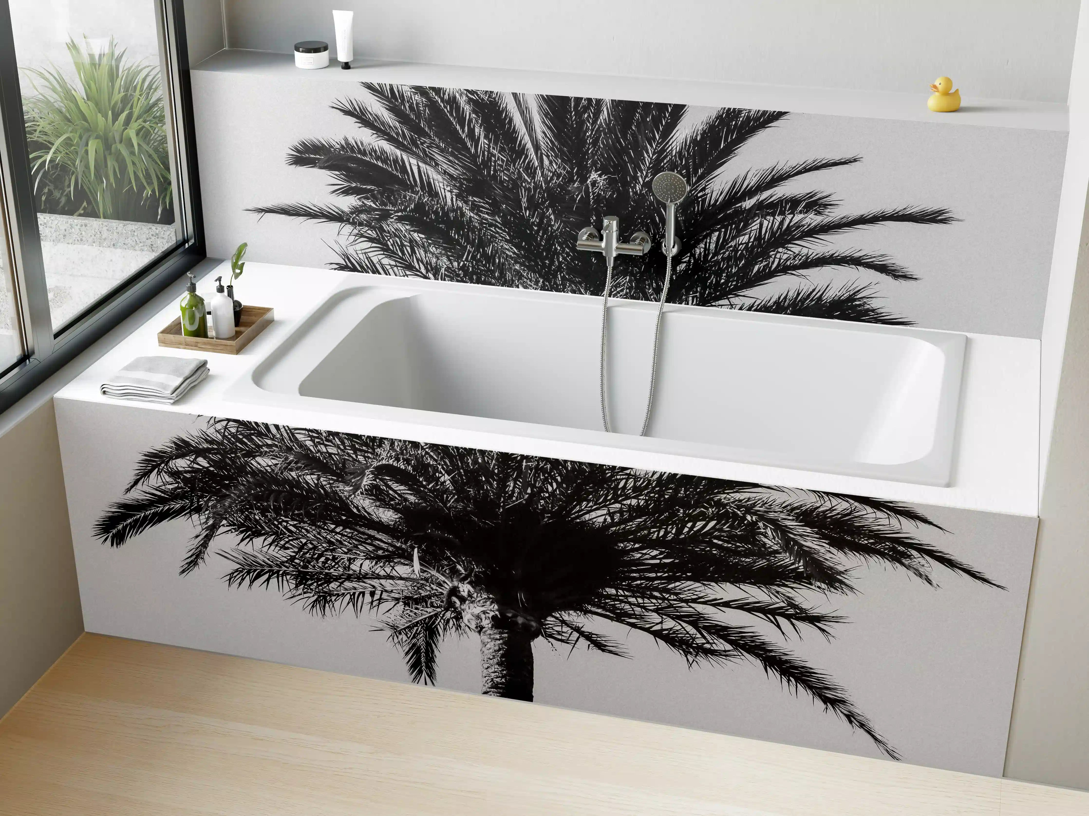 Badewannen-Rückwand - Palme - Schwarz-weiß