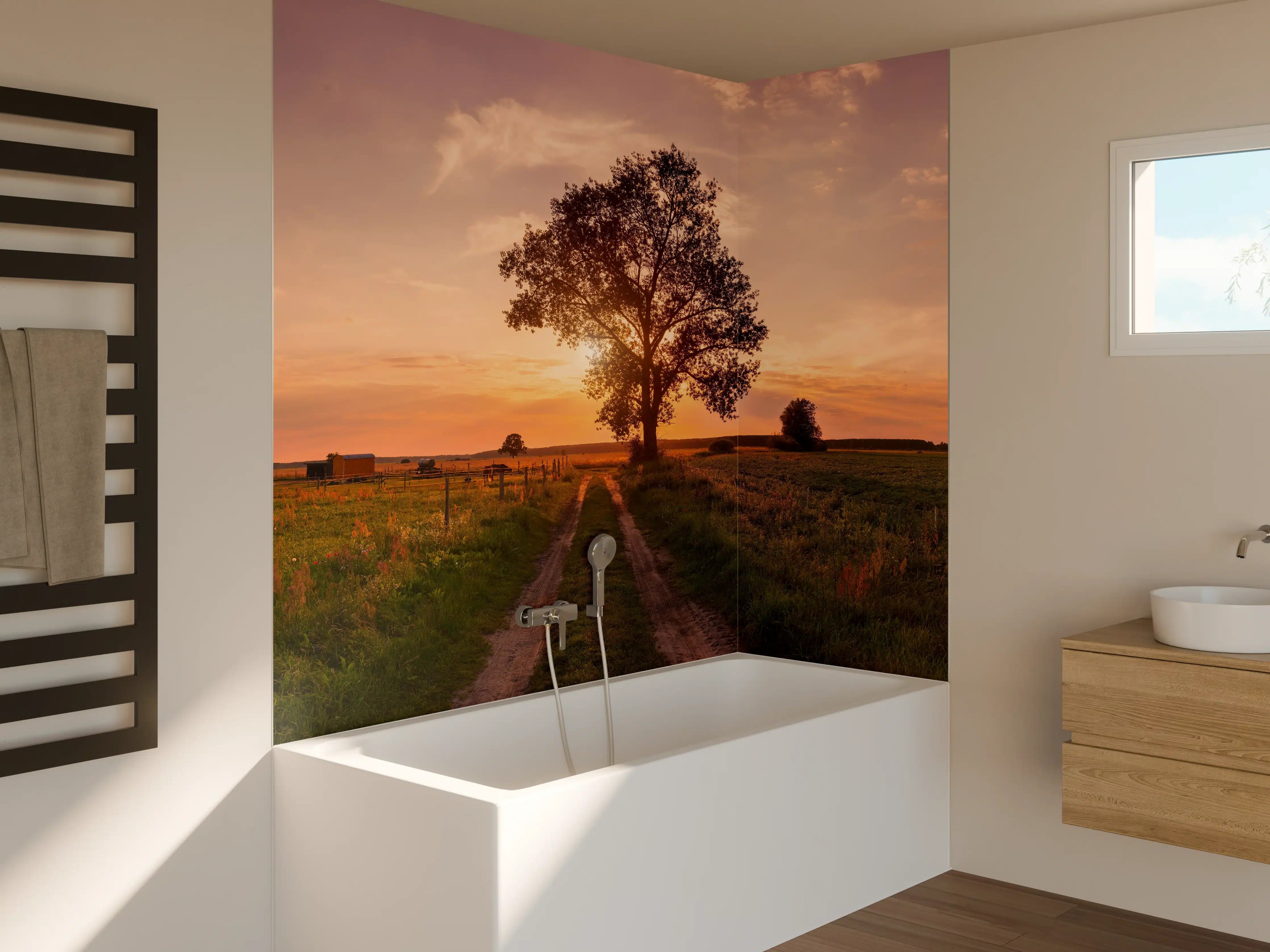 Badewannen-Rückwand - Panorama Landleben Feldweg