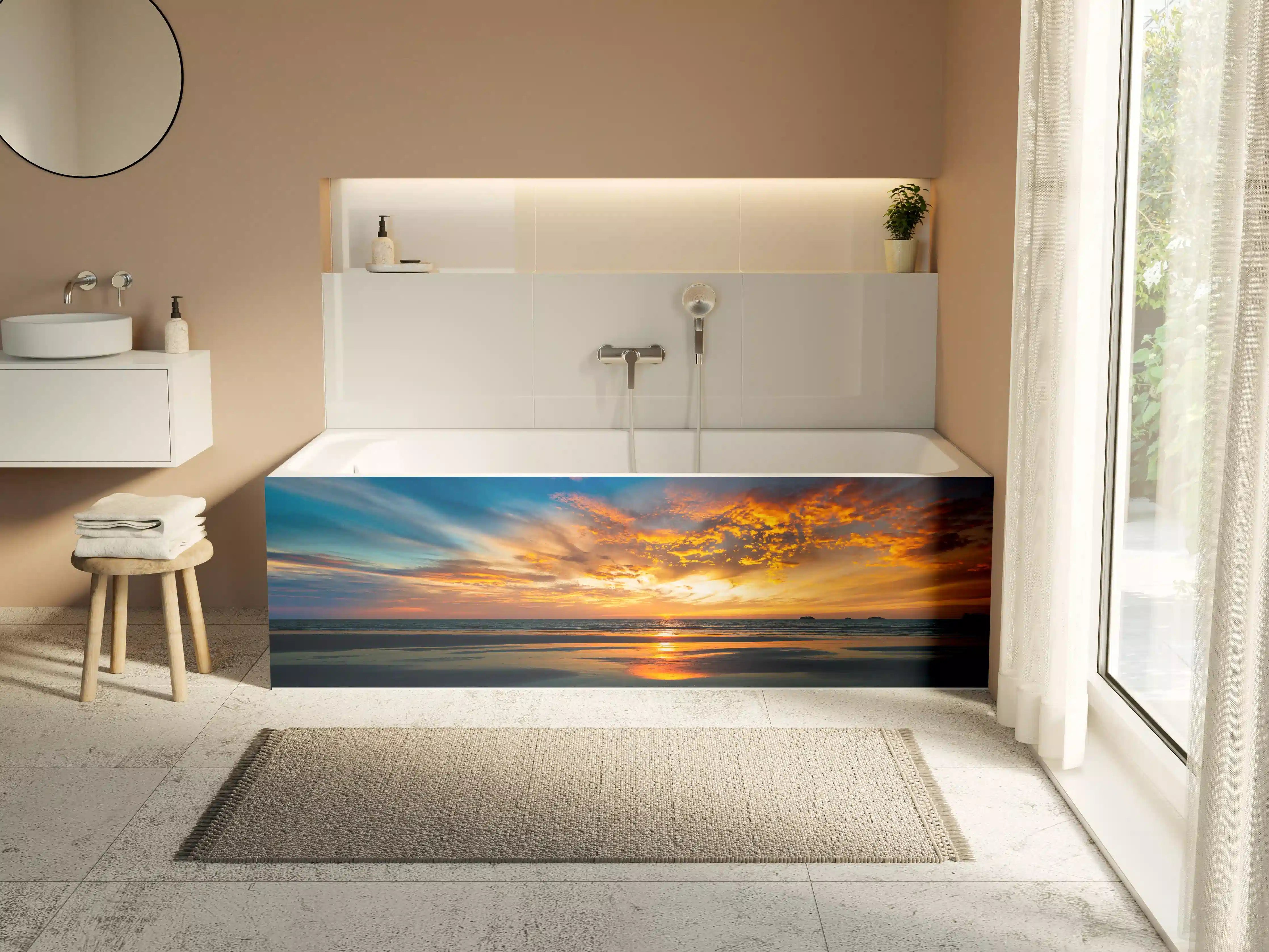 Badewannen-Rückwand - Panorama Sonnenuntergang am Meer