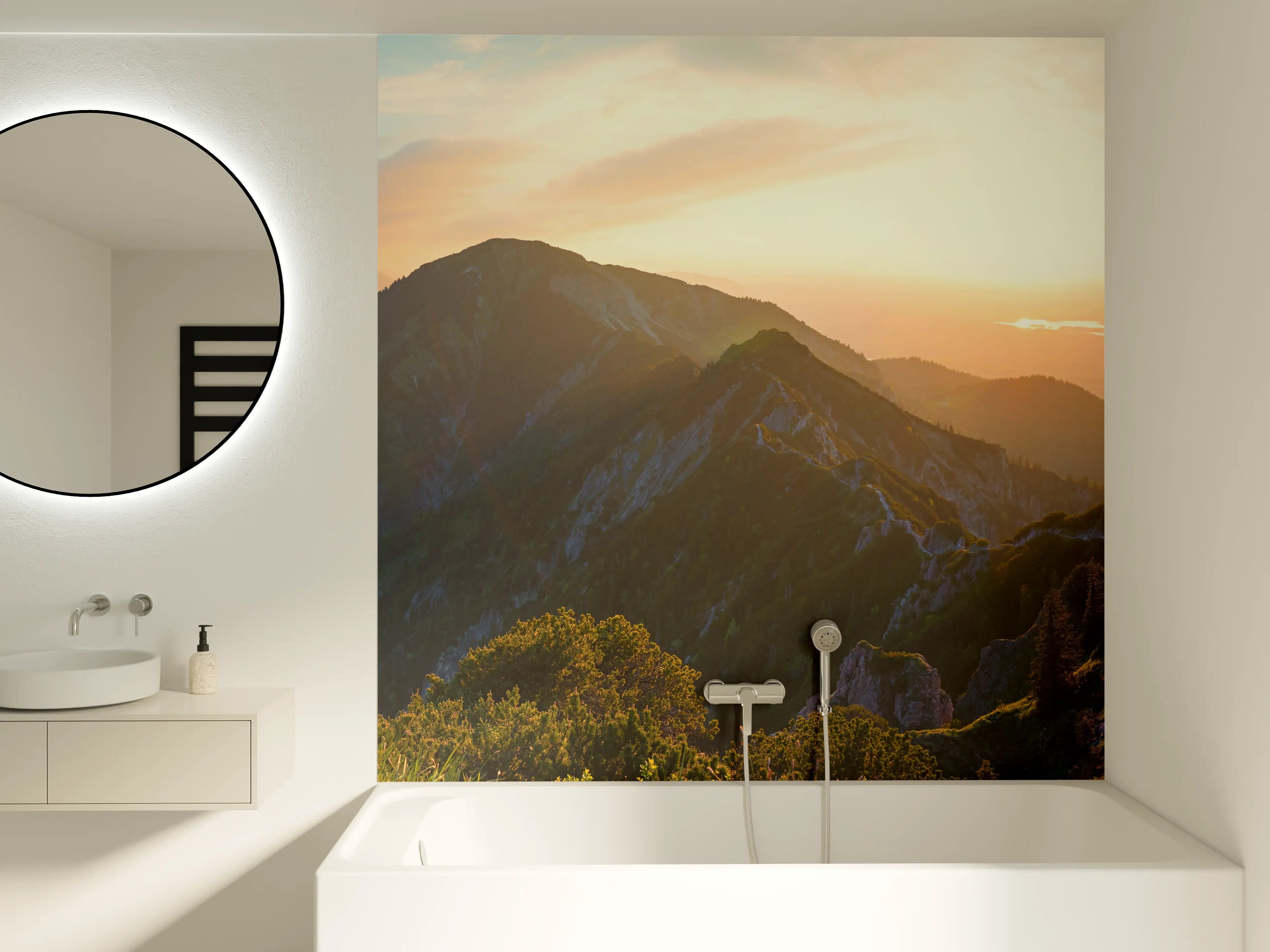 Badewannen-Rückwand - Panorama der bayrischen Alpen bei Abendsonne