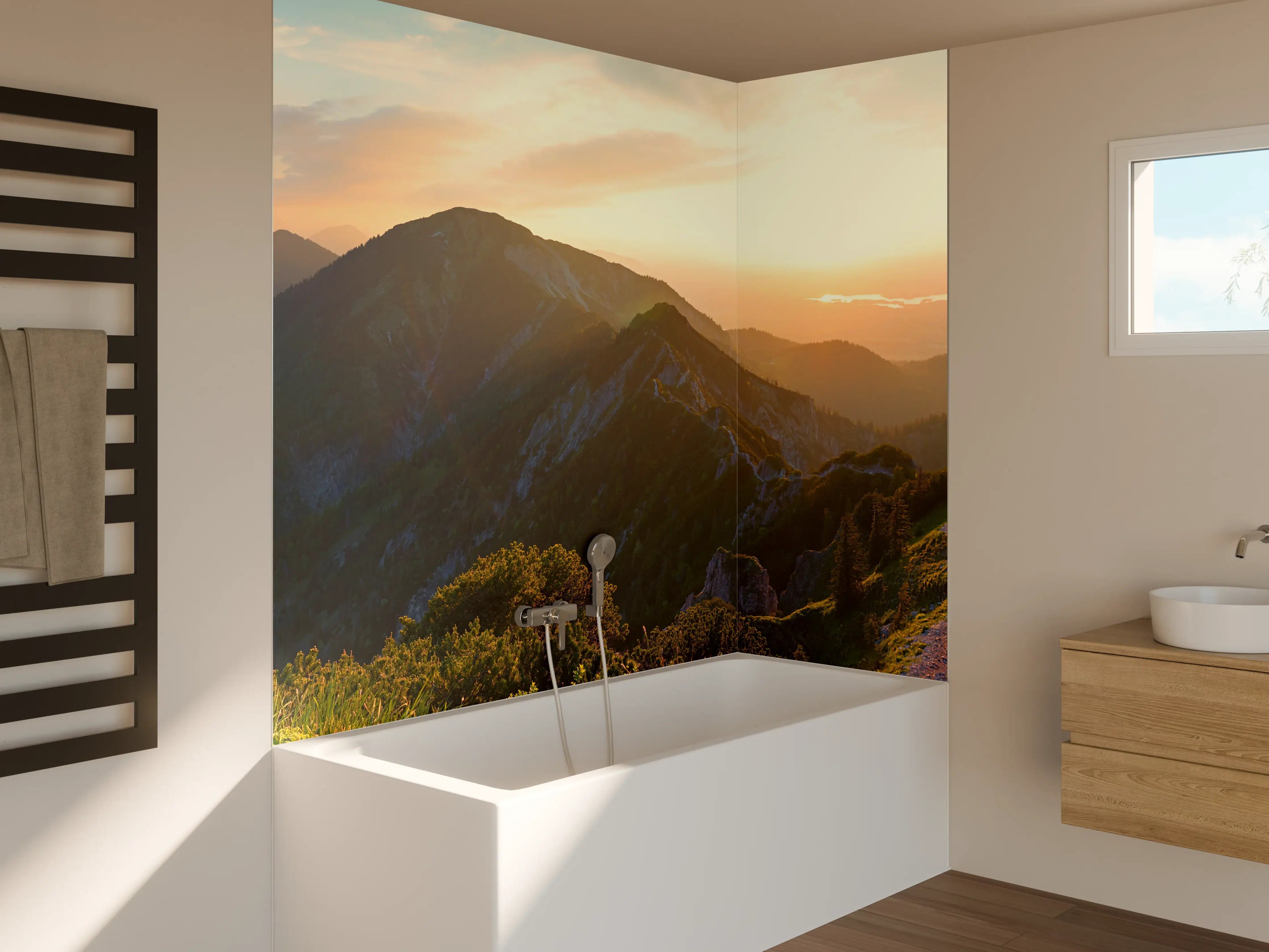 Badewannen-Rückwand - Panorama der bayrischen Alpen bei Abendsonne