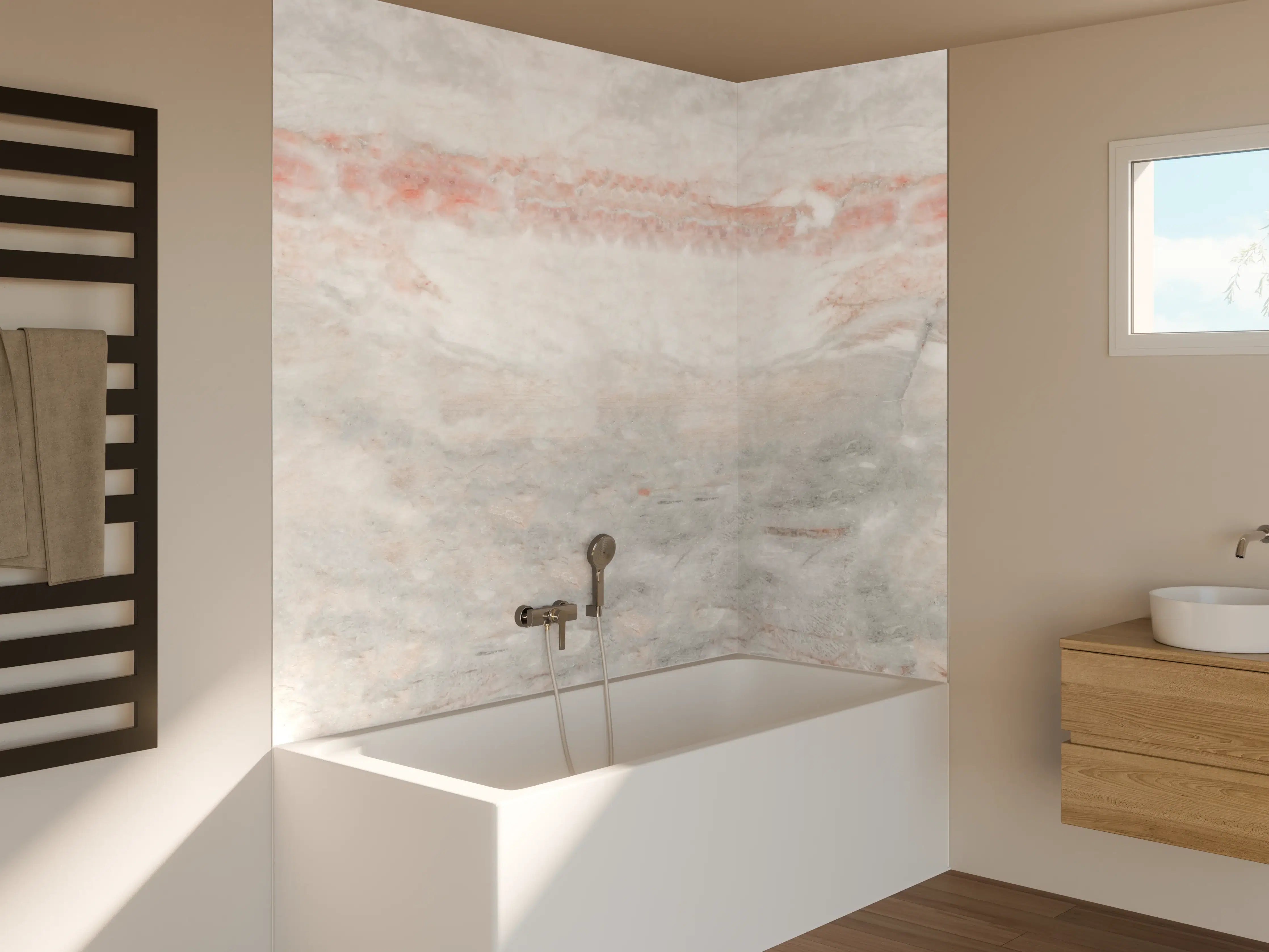 Badewannen-Rückwand - Panorama der grauen Marmor Textur