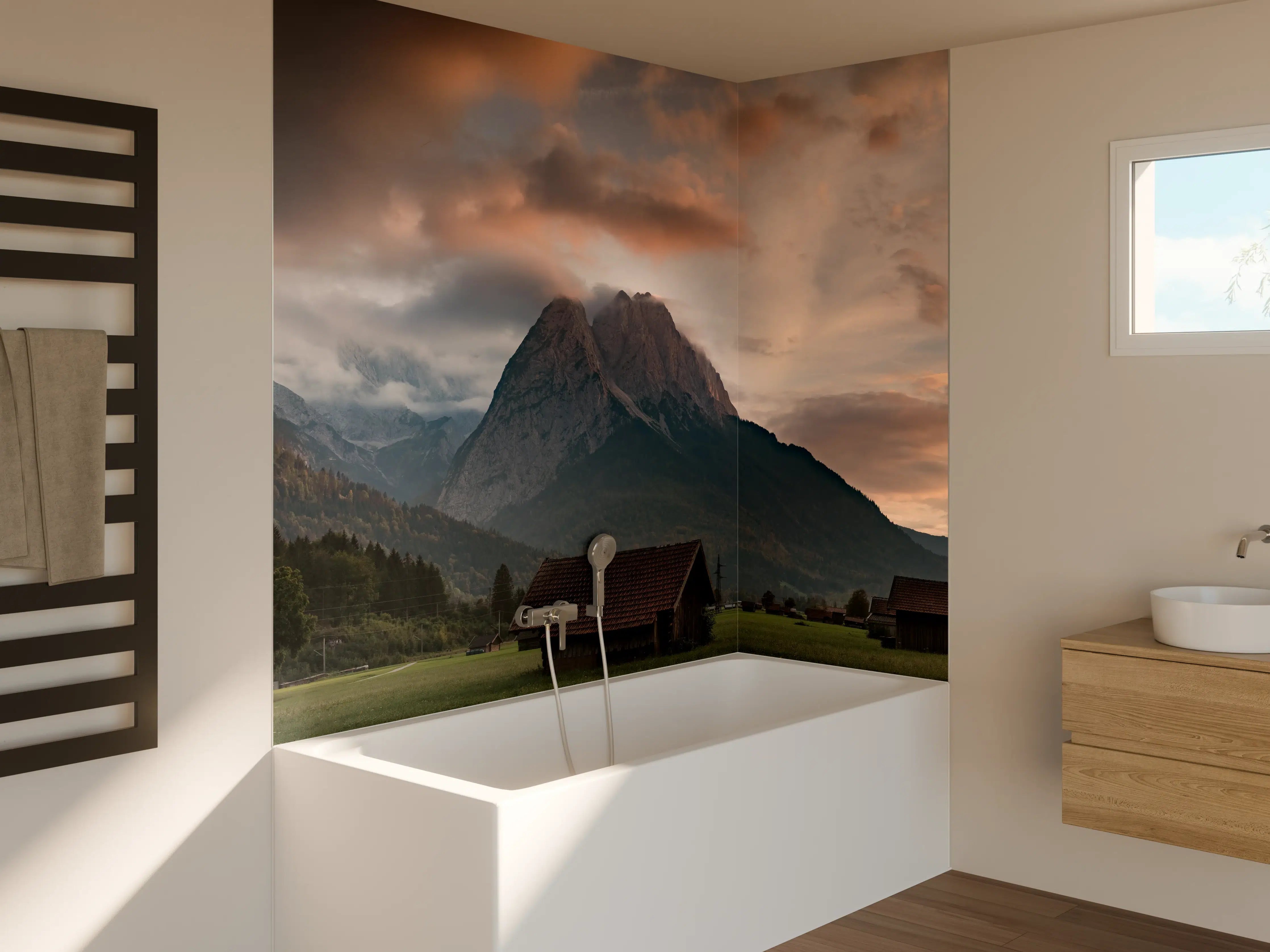 Badewannen-Rückwand - Panorama von der wolkenverhangenen Zugspitze