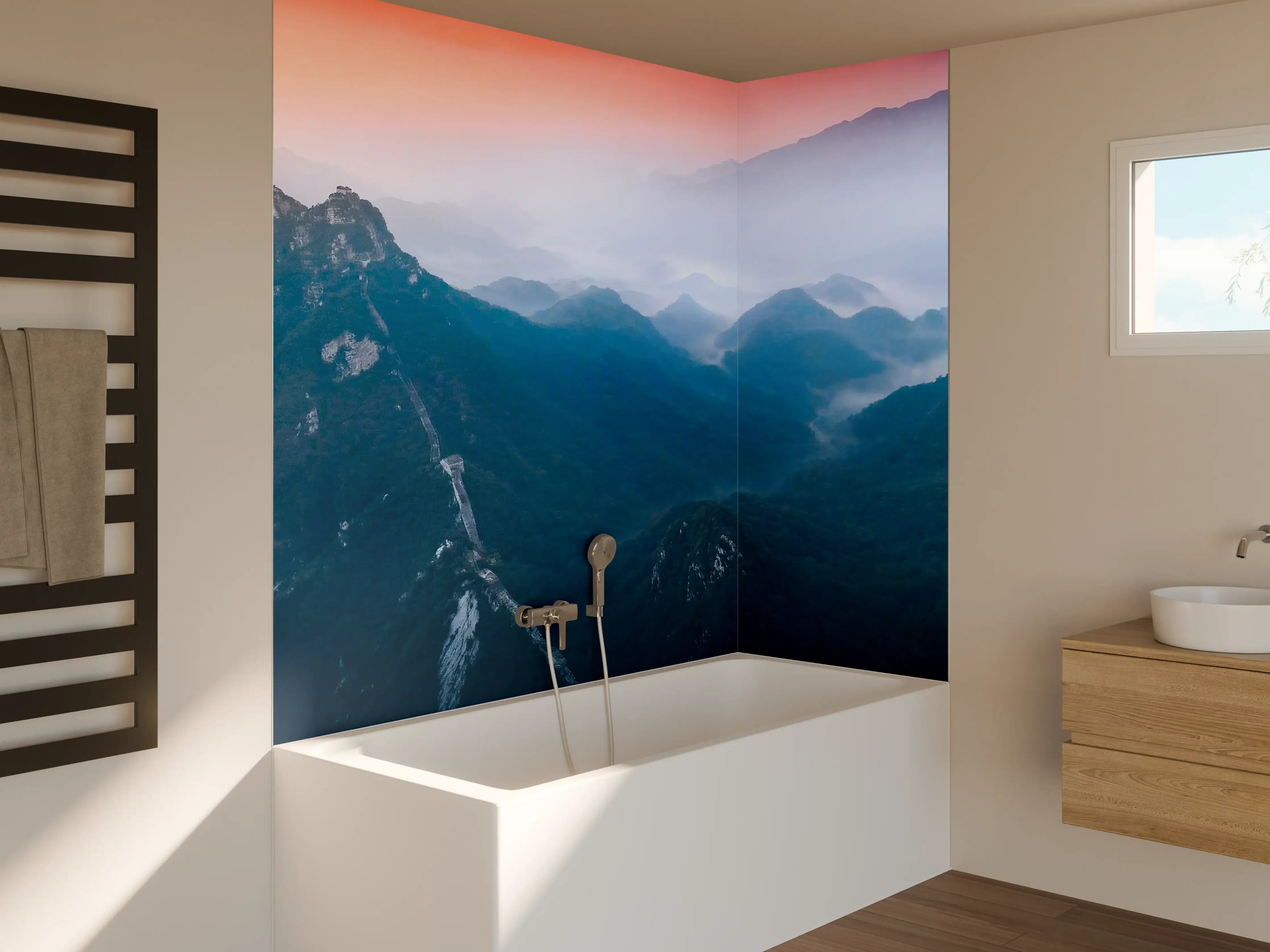 Badewannen-Rückwand - Panoramablick auf Berge