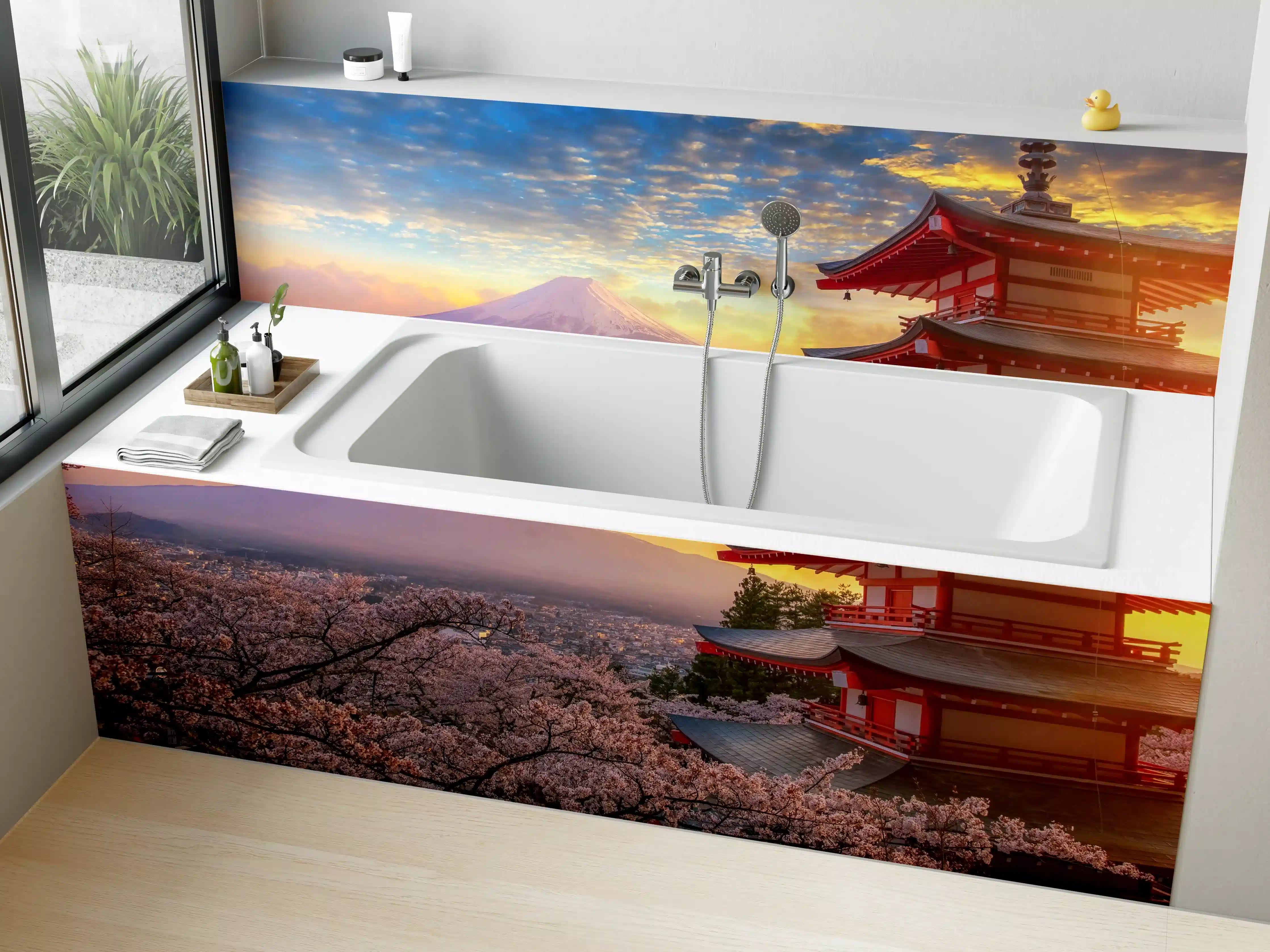 Badewannen-Rückwand - Panoramablick auf Fujiyoshida Sonnenuntergang