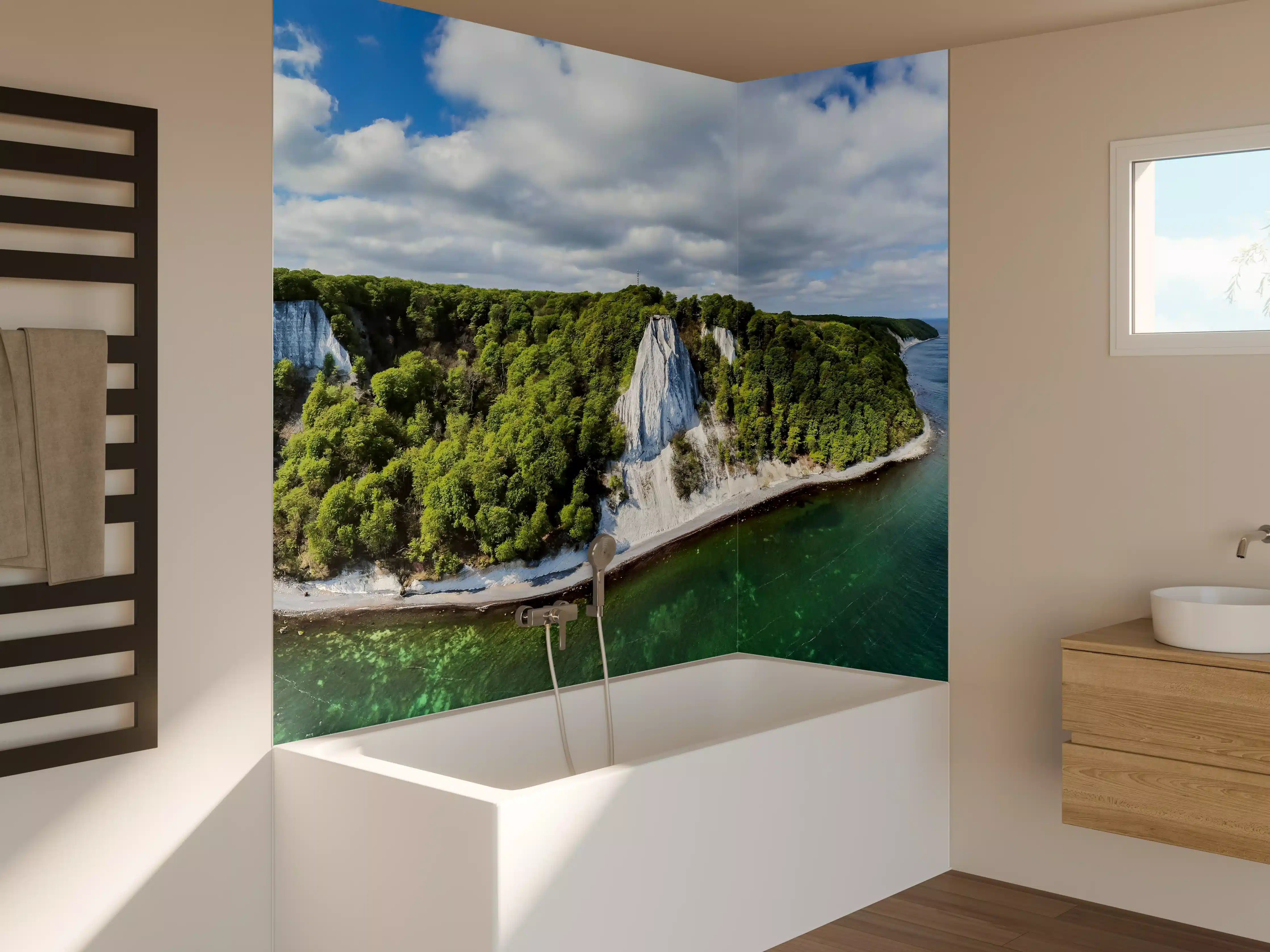 Badewannen-Rückwand - Panoramablick auf den Königsstuhl - Rügen