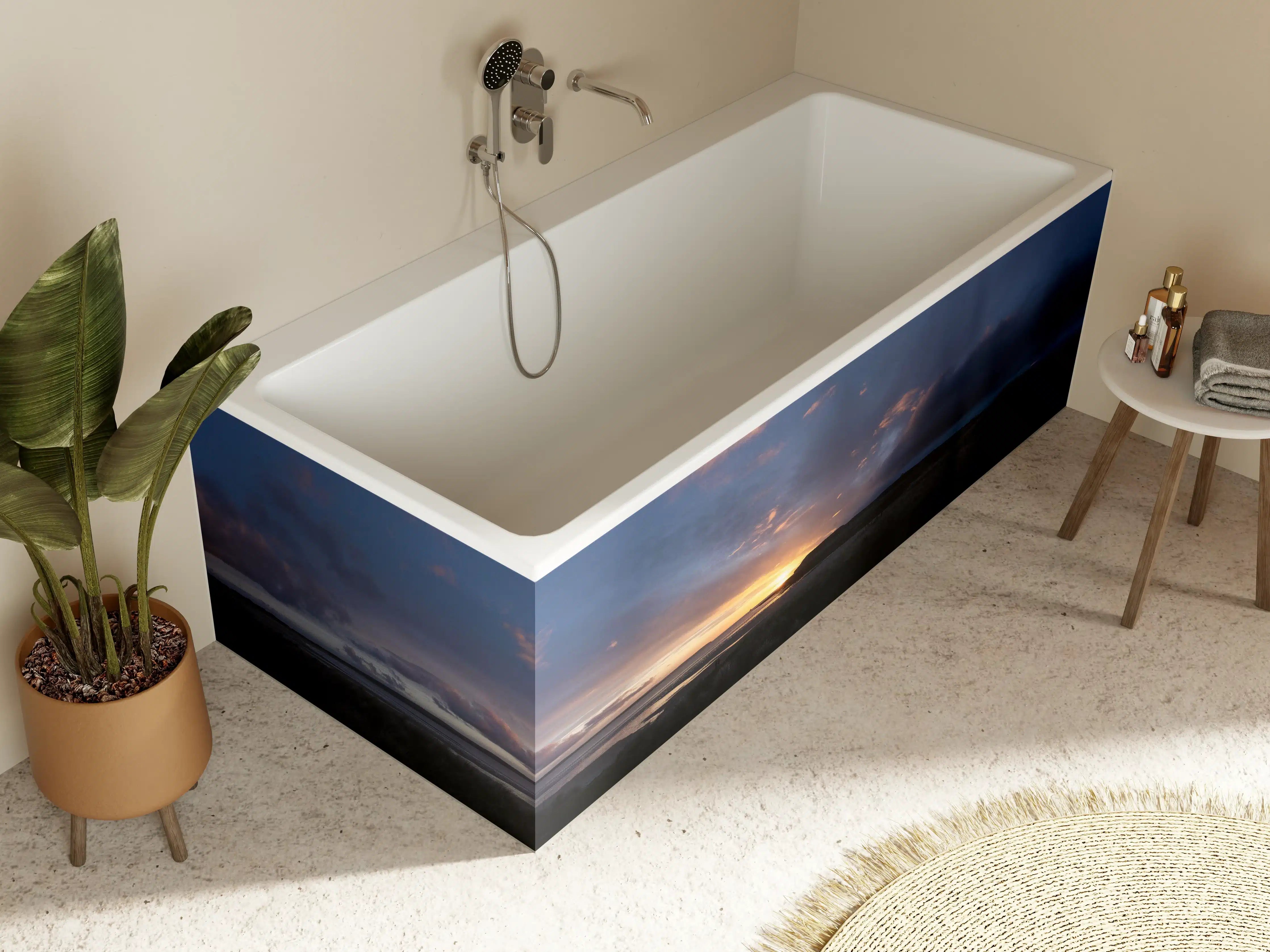 Badewannen-Rückwand - Panoramischer Sonnenuntergang über ruhigem Wasser