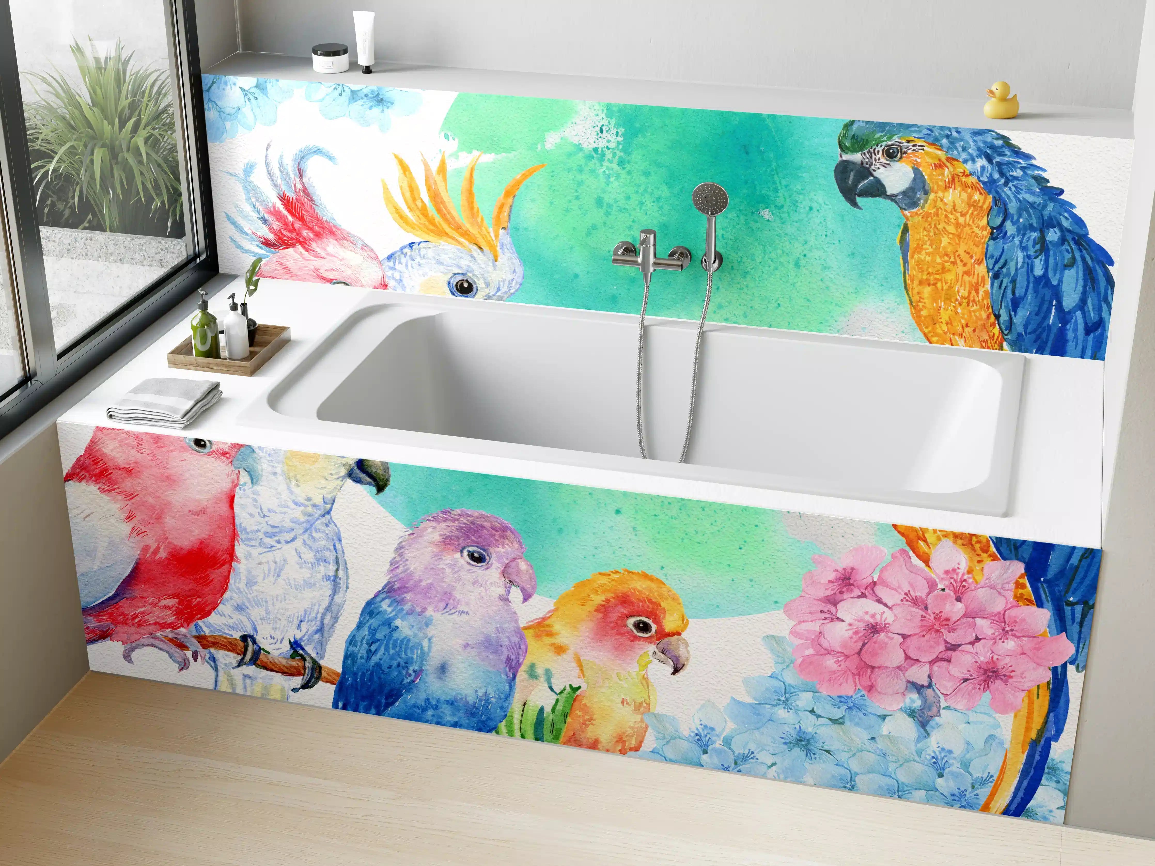 Badewannen-Rückwand - Papagei Aquarell - exotisch