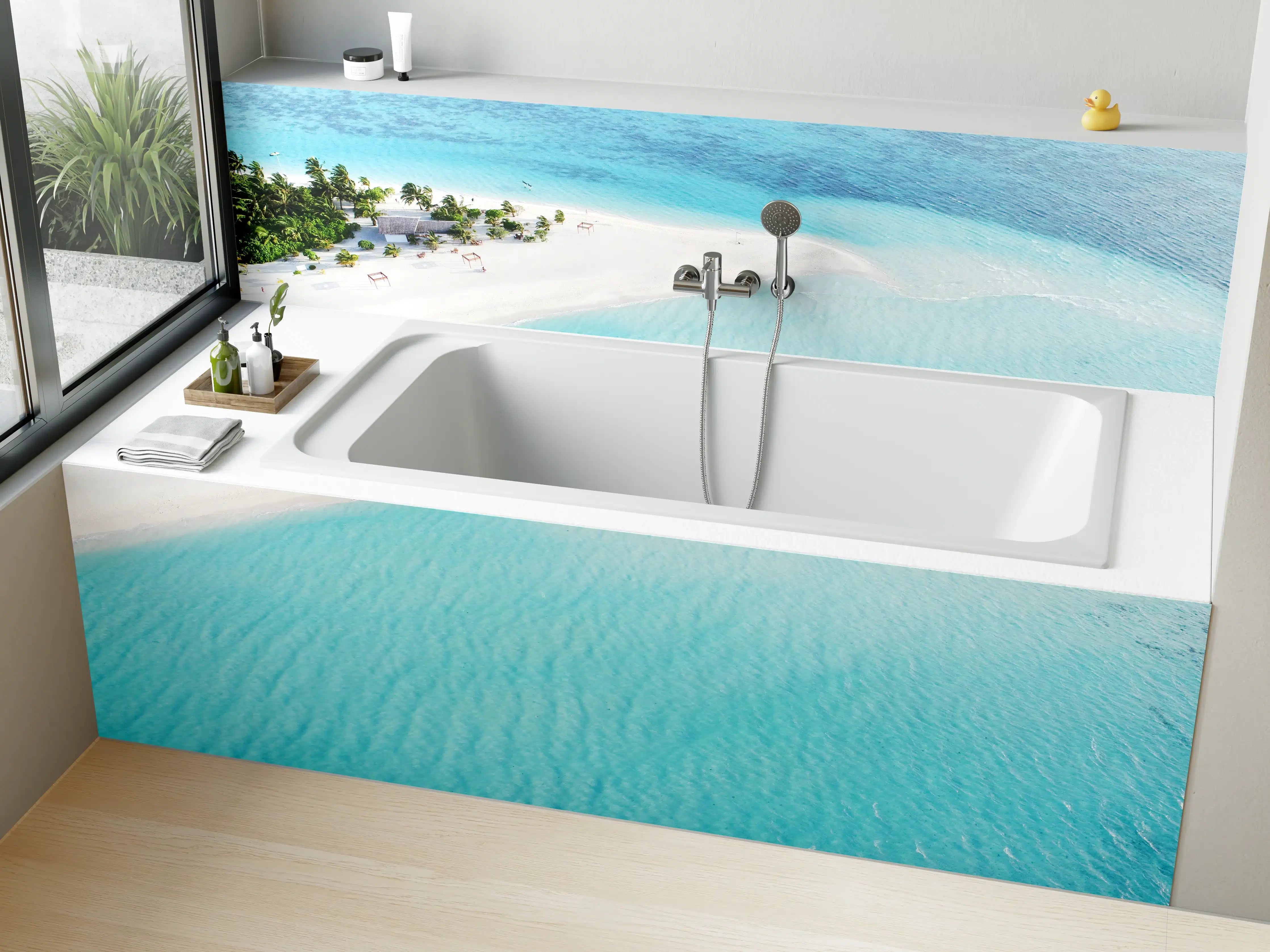 Badewannen-Rückwand - Paradiesischer Strand in den Malediven