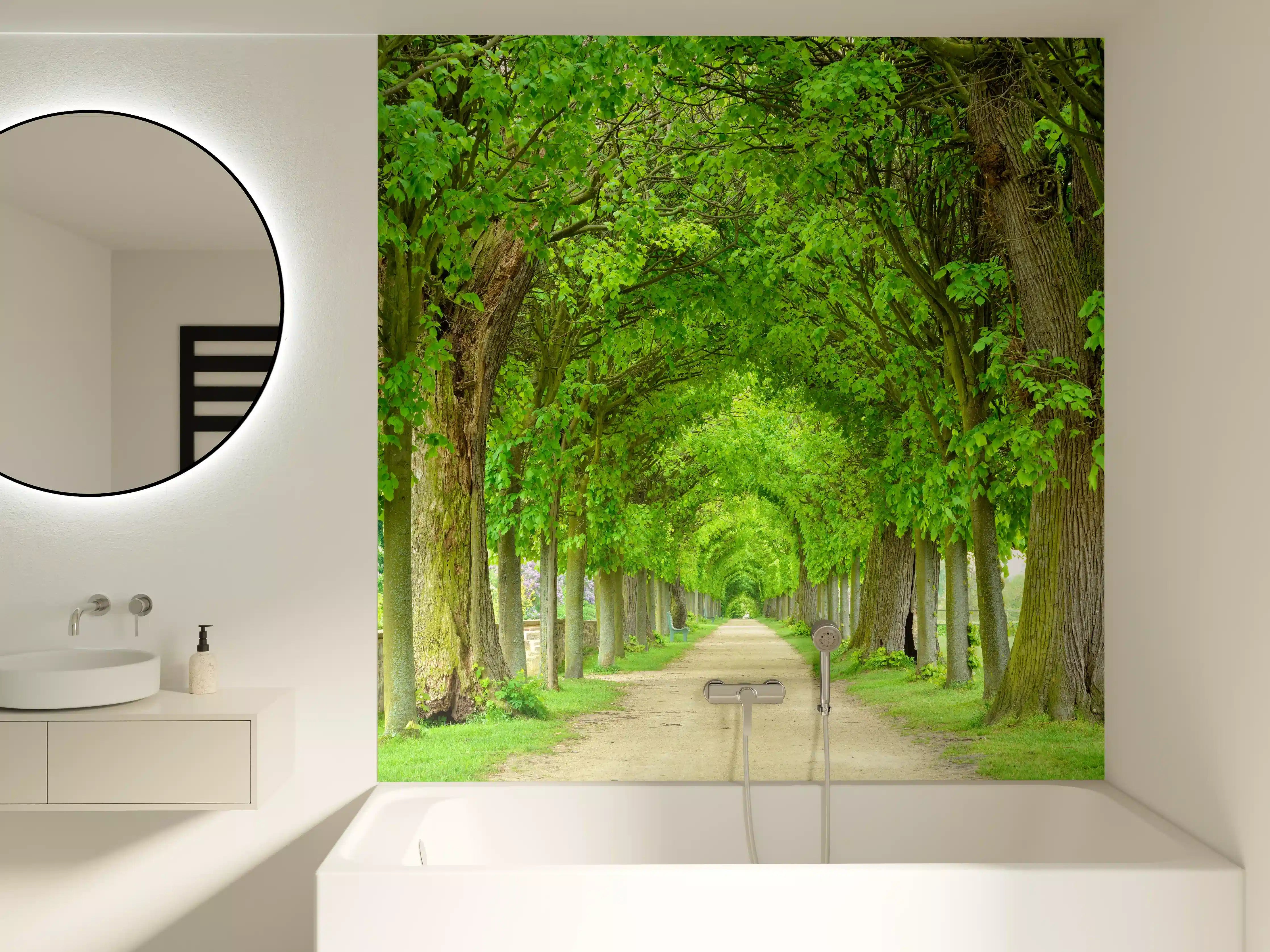 Badewannen-Rückwand - Park mit tunnelartiger Lindenallee im Frühling
