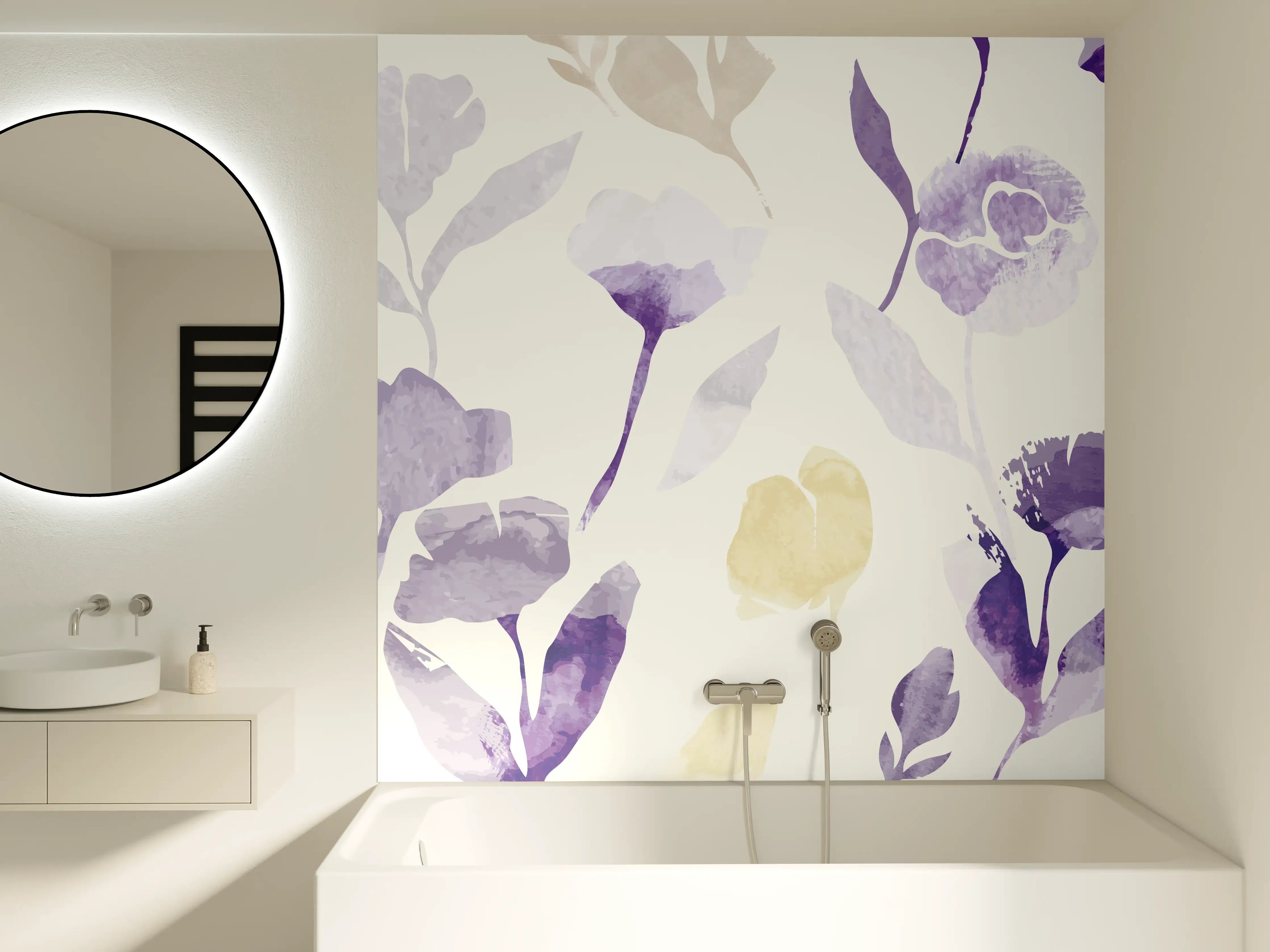 Badewannen-Rückwand - Pastell Blumen Aquarell Design