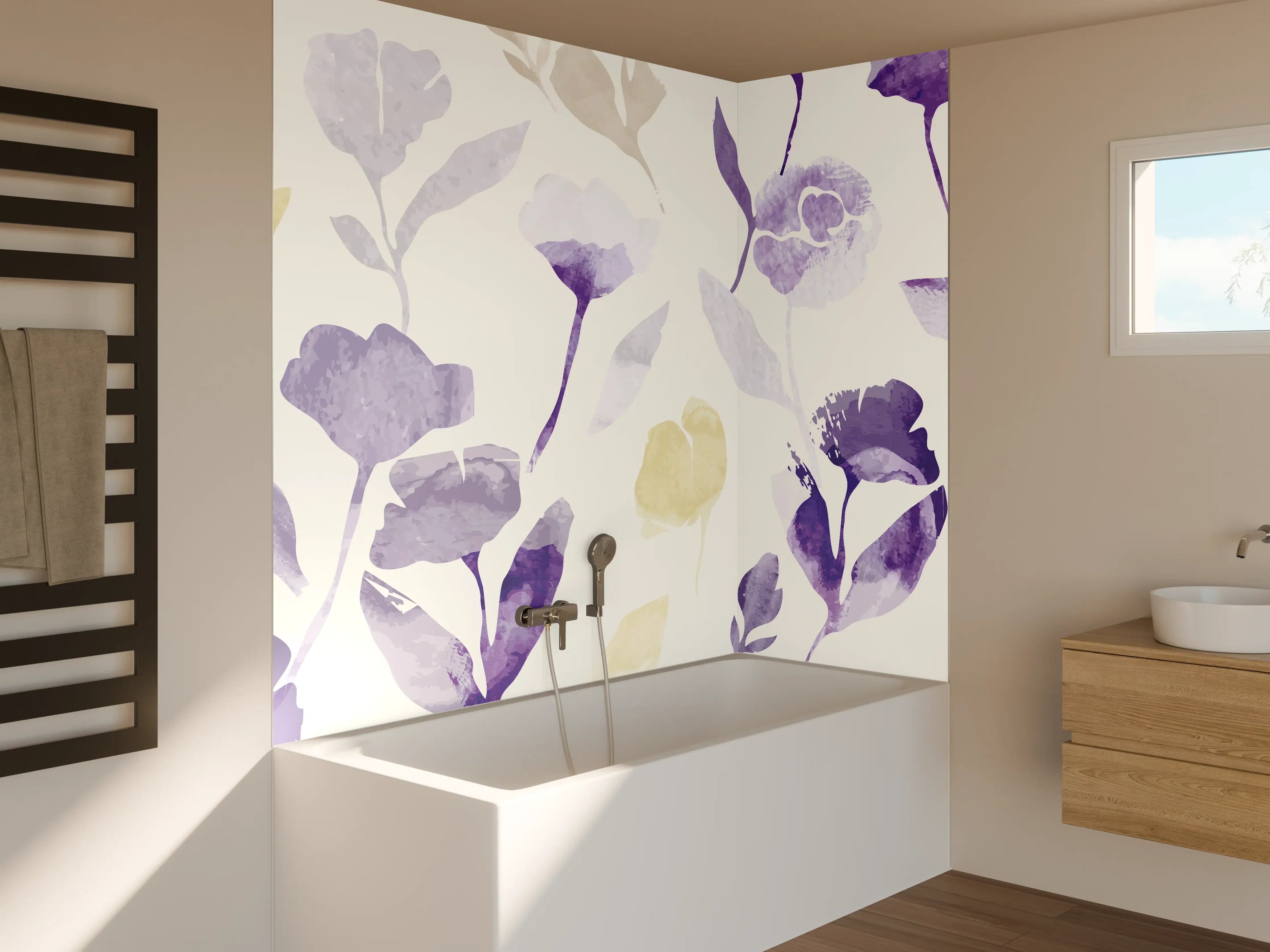 Badewannen-Rückwand - Pastell Blumen Aquarell Design