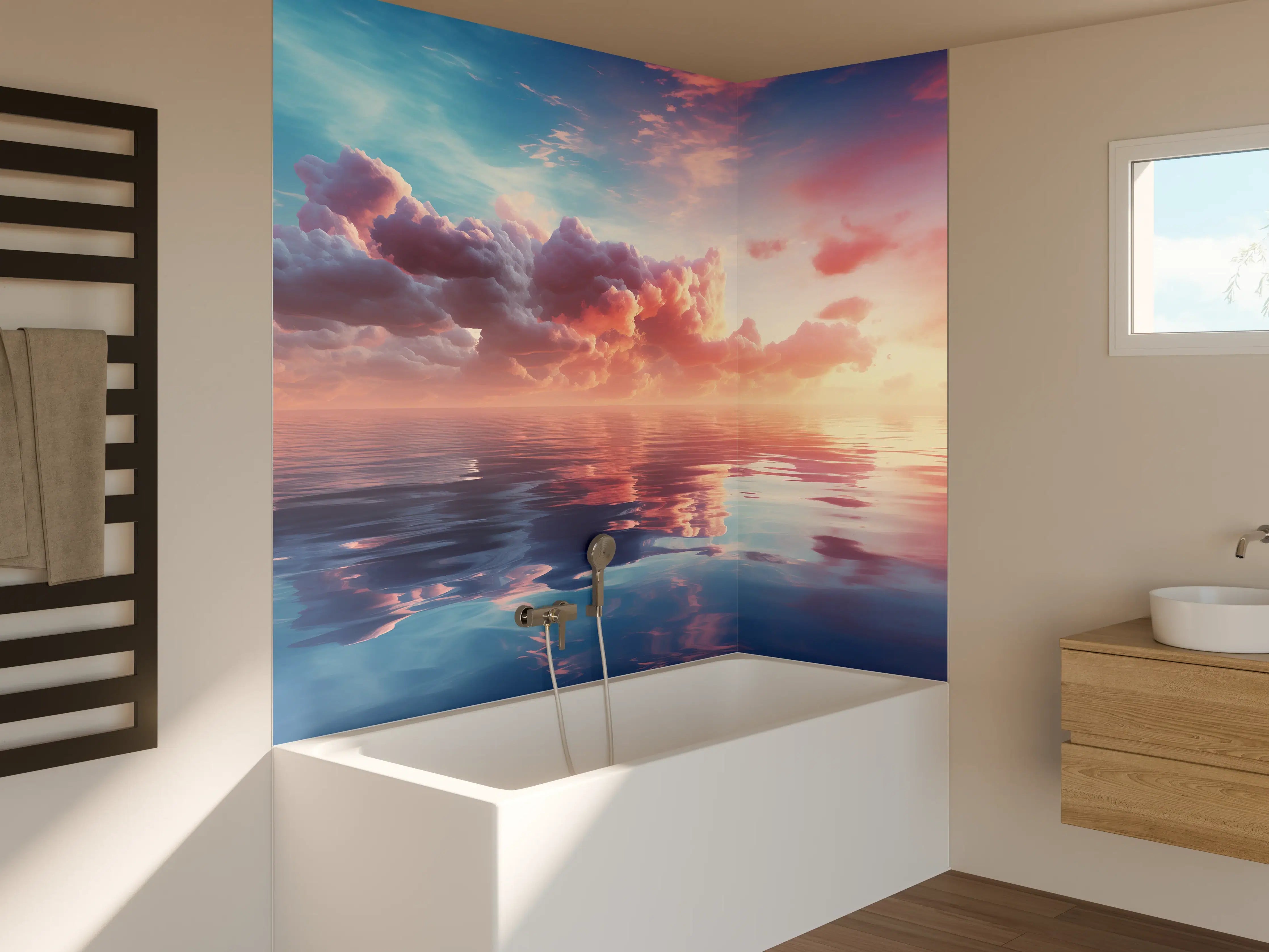 Badewannen-Rückwand - Pastell-Sonnenuntergang über Meer