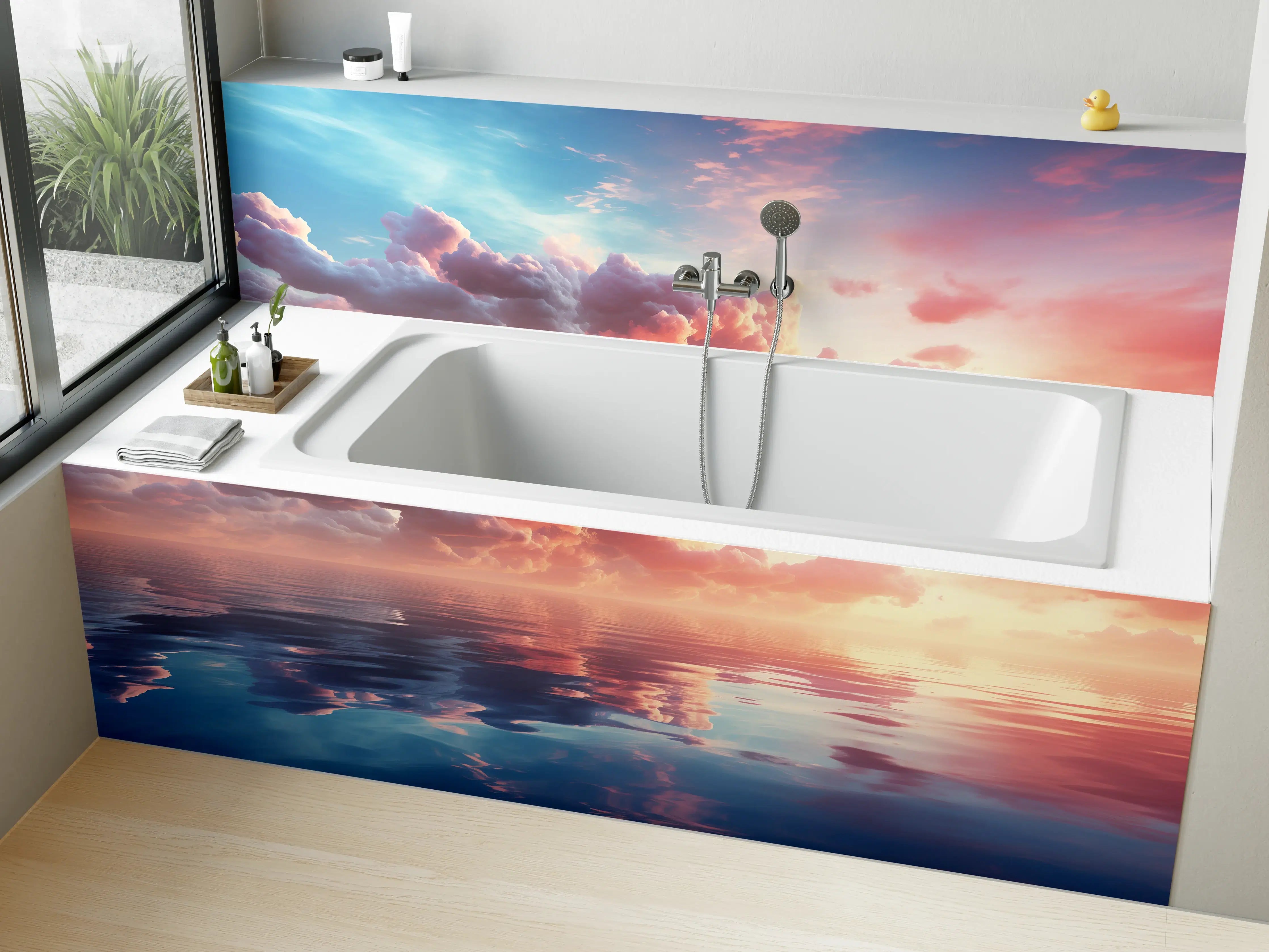 Badewannen-Rückwand - Pastell-Sonnenuntergang über Meer