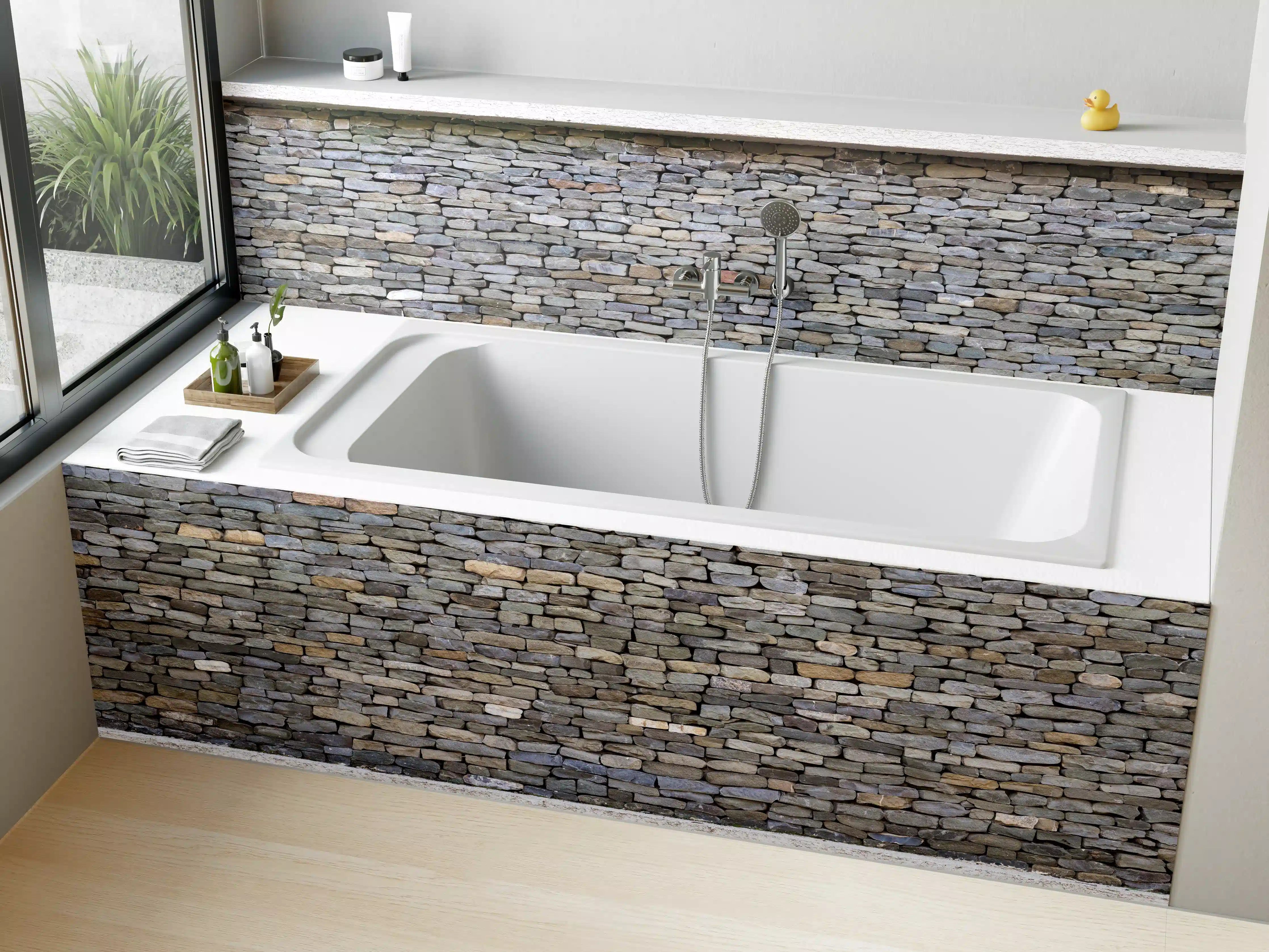 Badewannen-Rückwand - Pastellfarbene Steinmauer