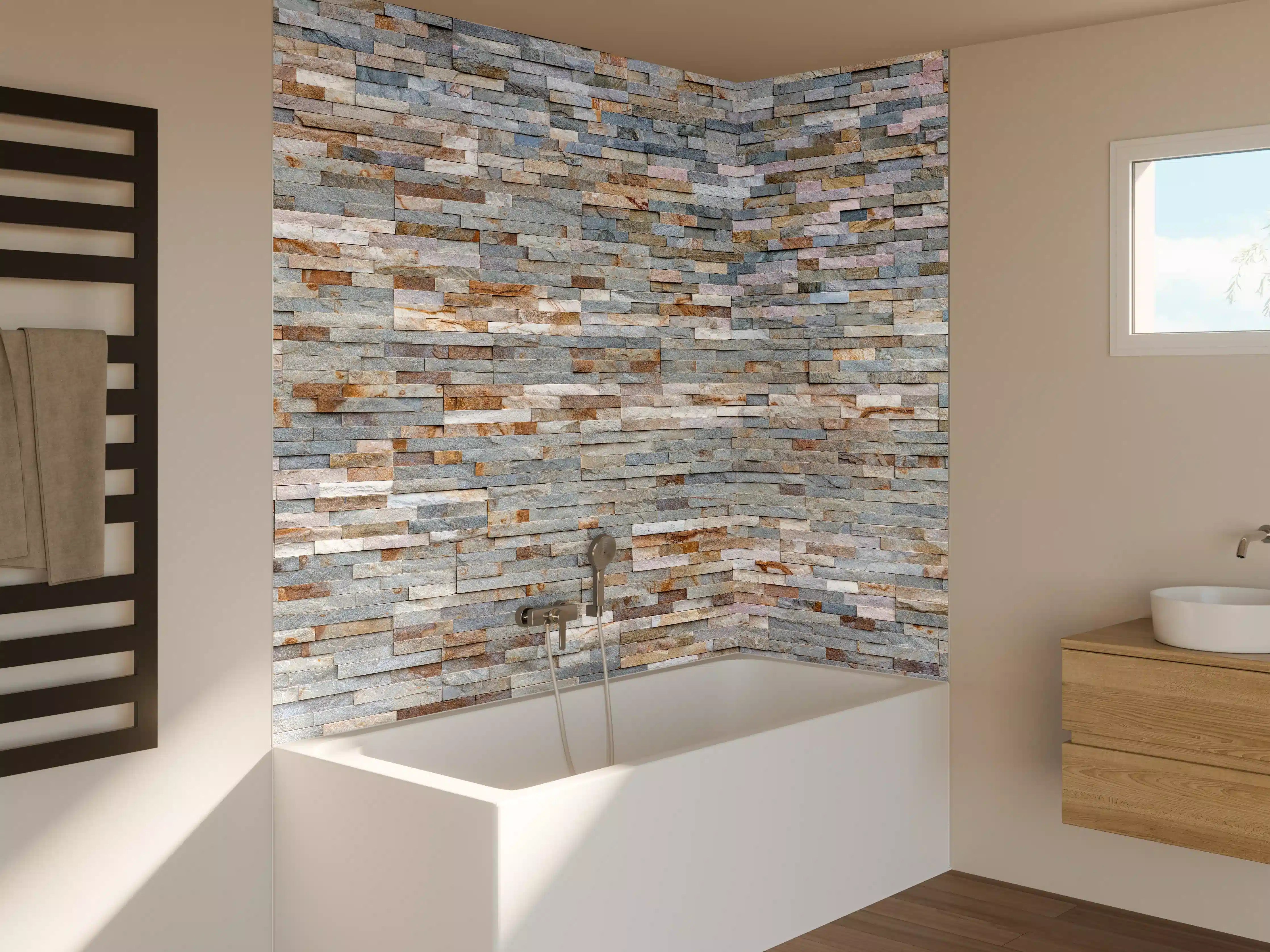 Badewannen-Rückwand - Pastellfarbige Schieferstein Textur