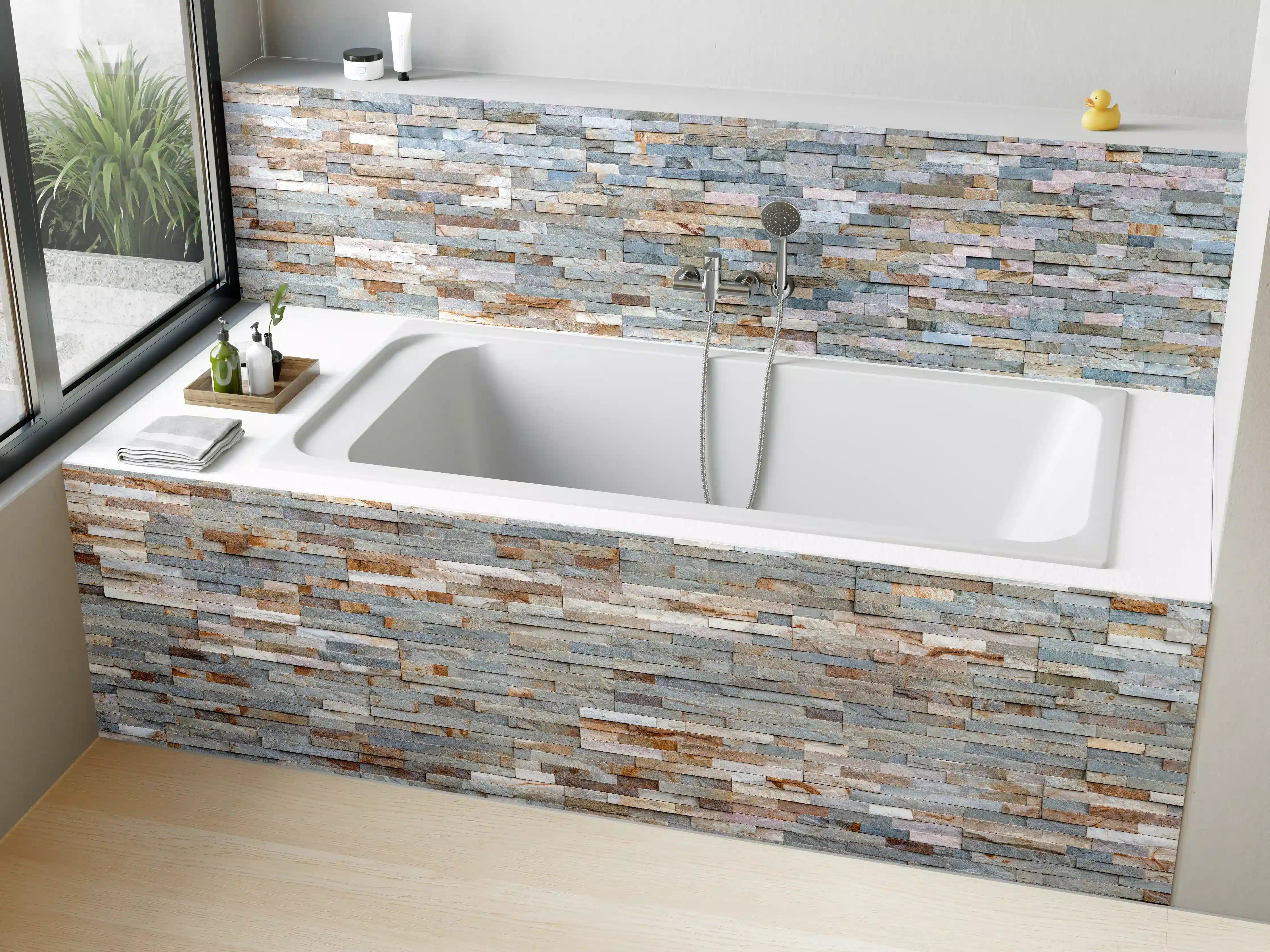 Badewannen-Rückwand - Pastellfarbige Schieferstein Textur