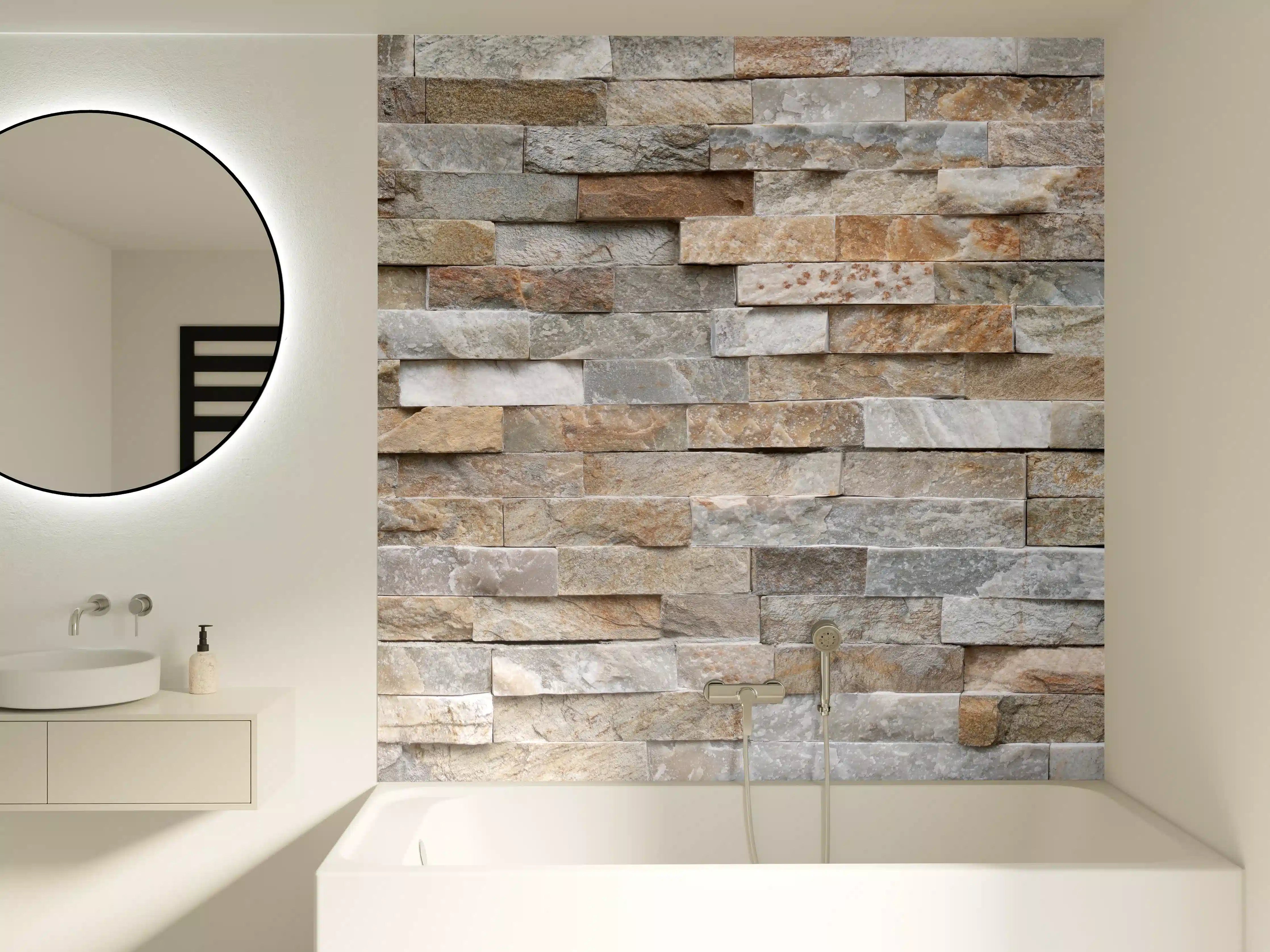 Badewannen-Rückwand - Pastellfarbige Steinmauer