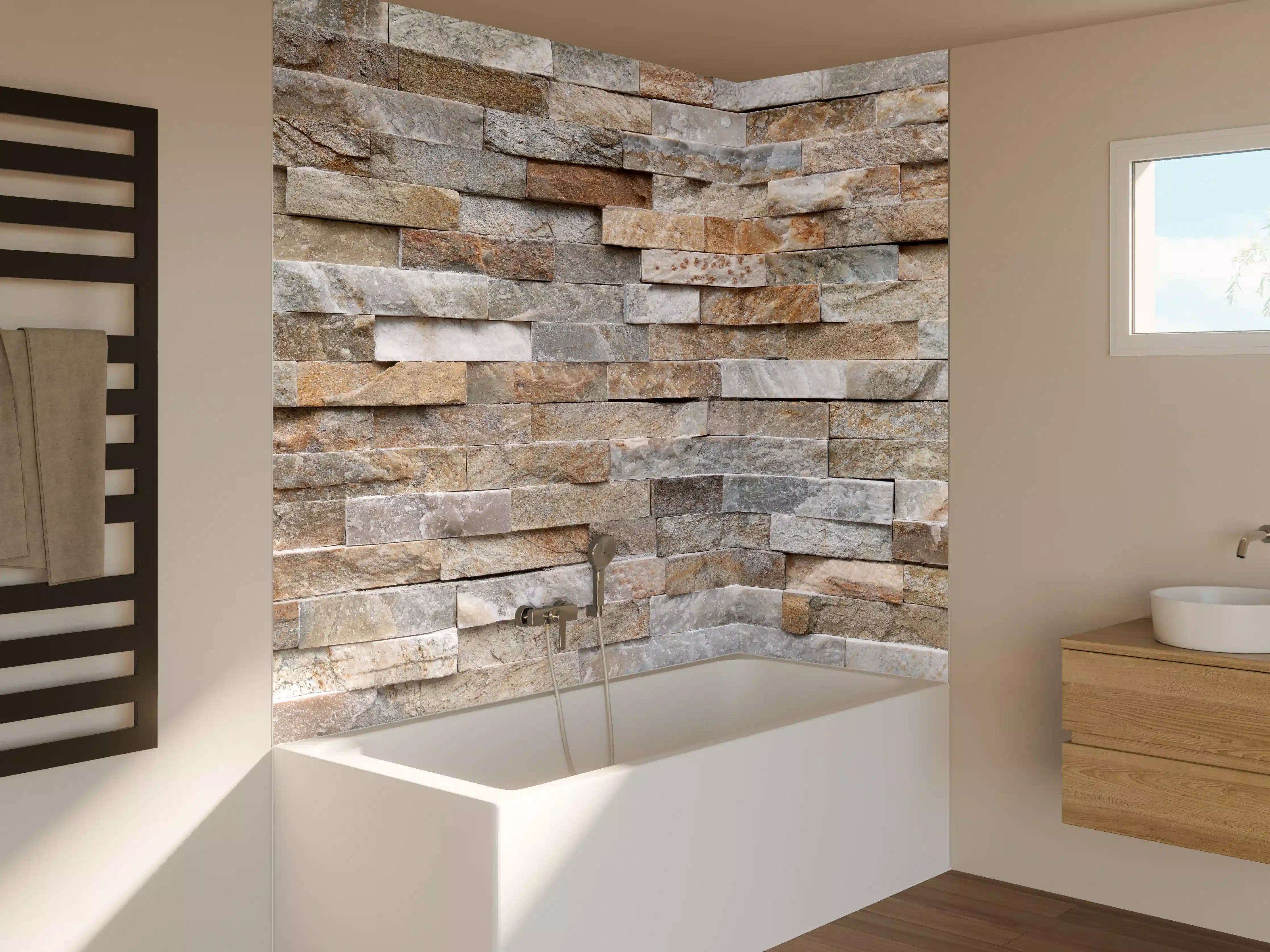 Badewannen-Rückwand - Pastellfarbige Steinmauer